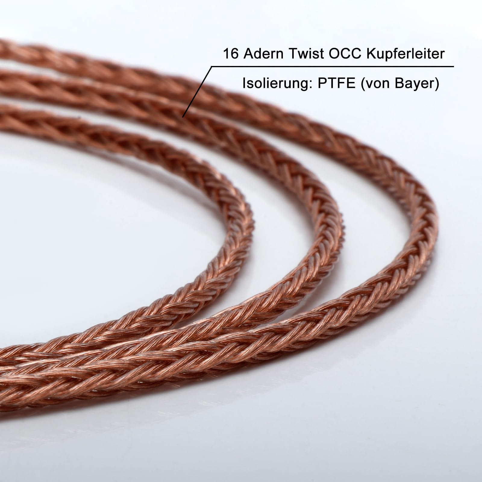 Monosaudio High End - Cable de actualización para auriculares (conector de audio de 3,5 mm, conector de audio de 3,5 mm, aislamiento de PTFE, 1,5 m, cable de repuesto HiFi con 16 núcleos, cable de