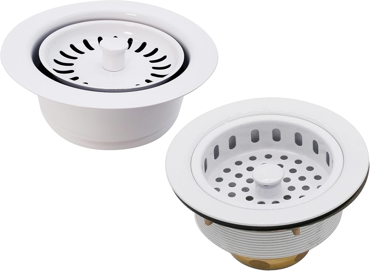 Westbrass CO2165S-50 COMBO PACK 3-1/2" Post Style Large Kitchen Sink Basket Strainer and Waste Disposal Drain Flange with Basket Strainer, Powder Coat White