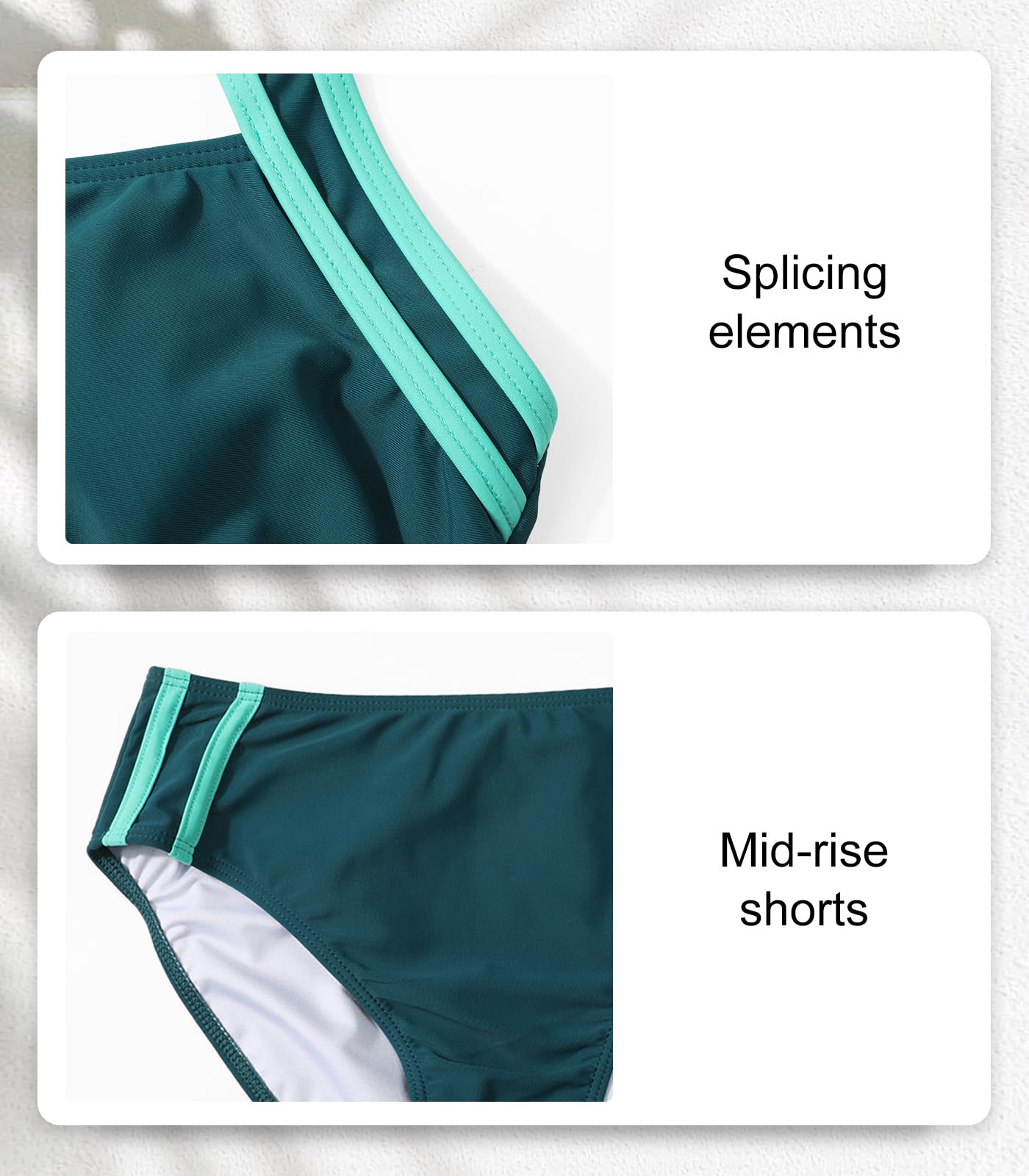 Adigaber Traje de Baño de Dos Piezas para Mujer Cintura Media Unicolor Bañador de Mujer Ropa de Playa Deportiva con Relleno