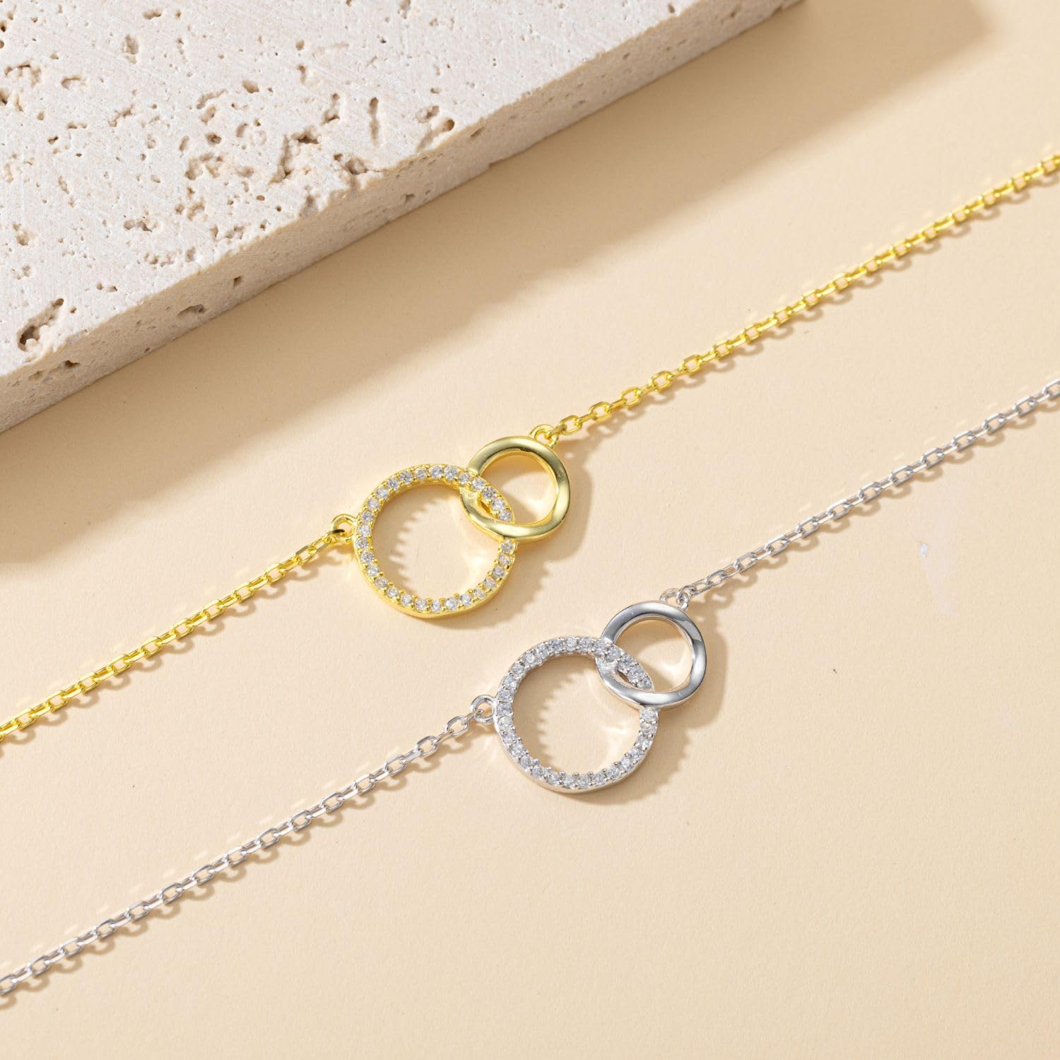 Necklace for Women Sterling Silver Infinity Necklace Interlocking Circle Necklace Cubic Zirconia Necklaces Dainty Double Ring Pendant Jewelry - Image 4