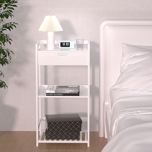 Miniatura 2 de Estante de baño, estante de bambú de 3 niveles con cajones, estantería abierta, estantería para mesita de noche, mesa auxiliar, soporte para plantas