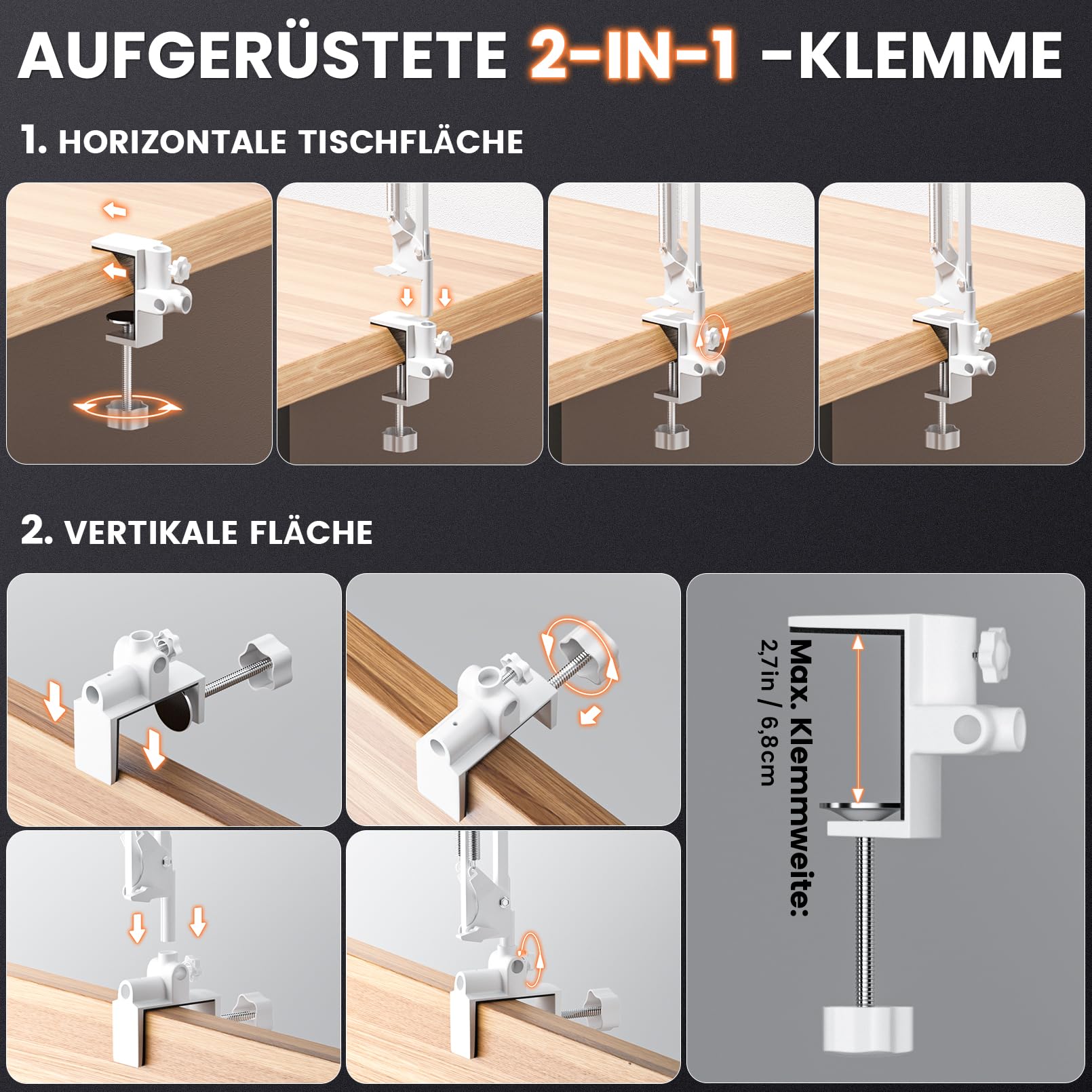 10X Rechteckige Lupe mit Licht und Klemme, Weiß Lupenlampe mit 5 Farbmodi | Teleskopverstellung, Freisprechfunktion, Große Lupe mit Licht und Ständer für Lesen, Handwerk, Feinarbeiten