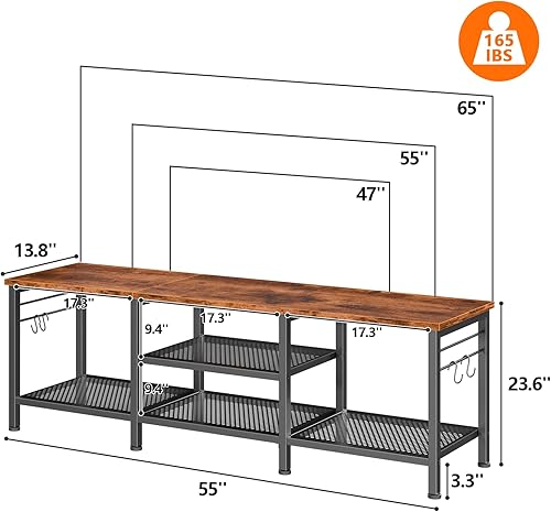 Miniatura 2 de Furologee Soporte de TV para televisores de hasta 65 pulgadas, centro de entretenimiento con estantes de almacenamiento abiertos, soportes de Marrón