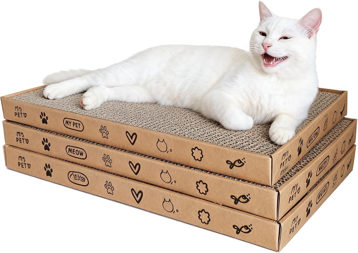 Cat Scratcher Lounge 3-Pack - 18" Corrugated Cardboard Cat Bed & Scratch Pad Set, Eco-Friendly Scratching Toy with Catnip for Indoor Cats & Multi-Cat Homes