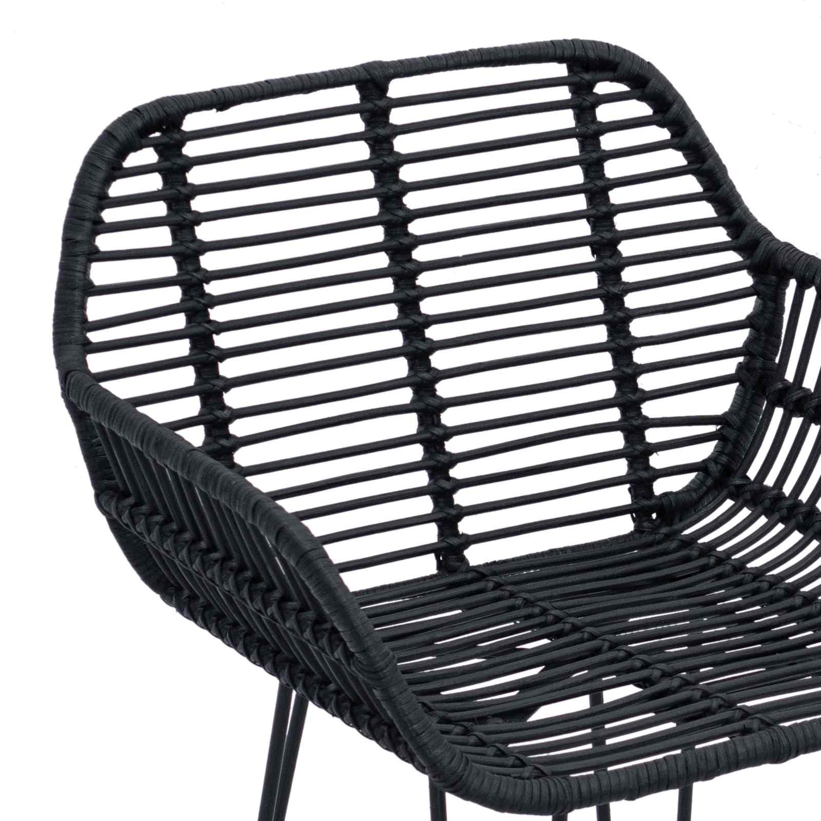 vidaXL Silla de Bar 2 uds. Negro 55 x 52 x 92 cm Ratan e Hierro