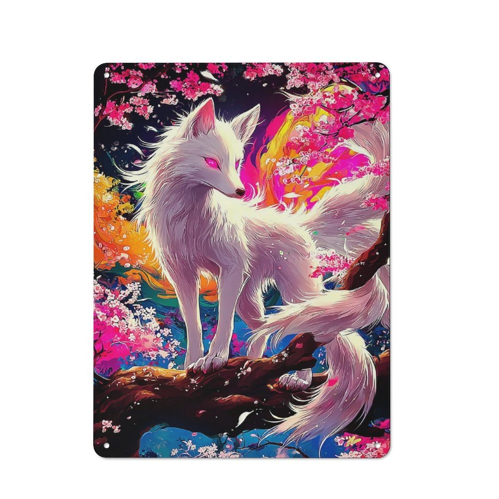 Junmoney Enchanted Fox Amidst Blossoms Metal Wall Sign 40X30cm Featuring For Garage Or Workshop, For Vintage Wall Decor Fans, For Metal Sign Collectors