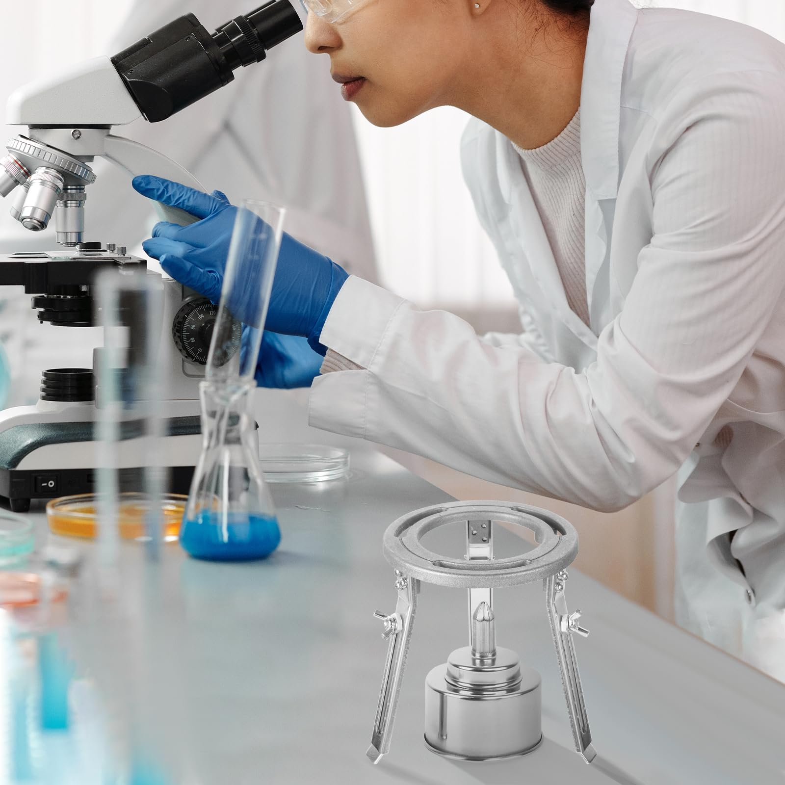 Scicalife Brûleur Bunsen de laboratoire - Réglable - Trépied de laboratoire - Trépied de laboratoire - Lampe à trois pieds - Soutien des fournitures de laboratoire - Pour les expériences de chimie