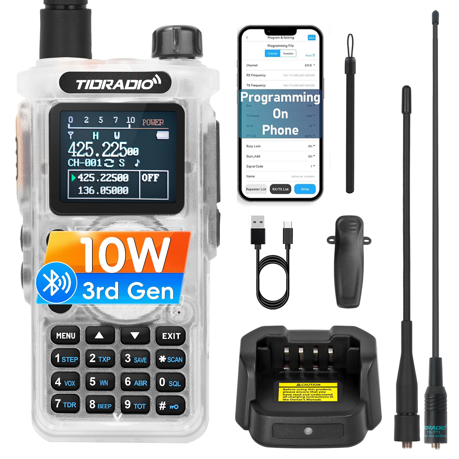 TIDRADIO TD-H8 10W Ham Radio APP/Web Bluetooth Programming, 8-Band, Freq Copy, DTMF, NOAA Weather, 2500mAh Rechargeable, Airband Two Way Radio, Radio Communication for Emergency Hiking Camping-1Pack — view 12
