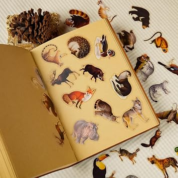 56pcs Realistic Wildlife Animal Stickers Glossy PET Transparent Decals for Scrapbooking Journals Laptops Water Bottles Phone Cases Luggage DIY Decoration Teens Adults