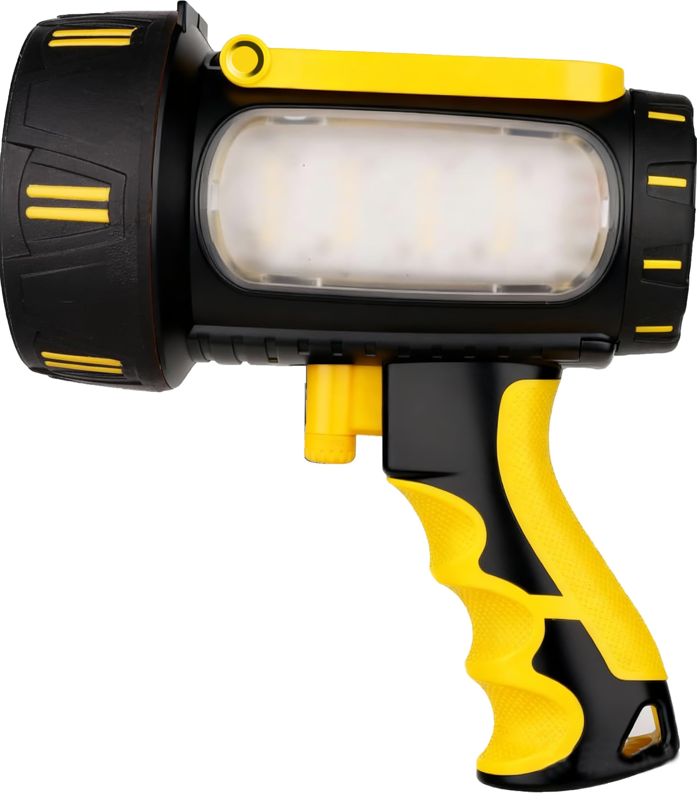 Foco recargable de 1650 lm y haz de 900 m con potente linterna de 13000 mAh, luz de búsqueda de mano impermeable IP67 para caza, camping, emergencia, regalo para papá con luz de advertencia