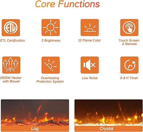 Miniatura 5 de WAMPAT Inserto de chimenea eléctrica de 60 pulgadas, calentador de chimenea independiente montado en la paredindependiente con control remoto y