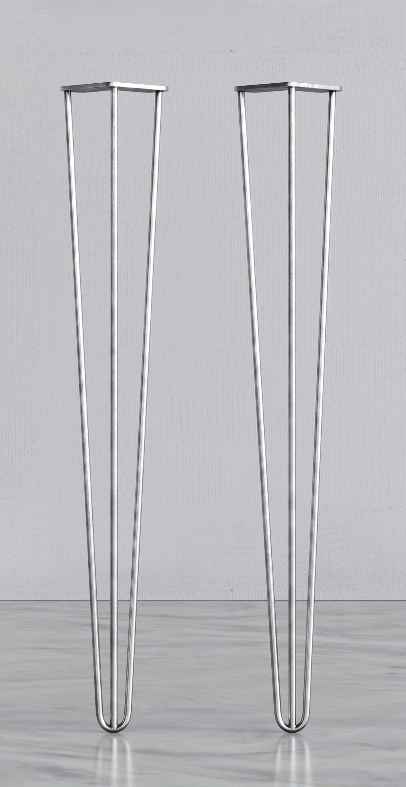 Stormguard 3-Pin Steel Hairpin Legs, Set of 2, Modern Furniture Legs with Screws & Feet Protectors, Various Sizes & Colours Available (Bare Steel, 80cm)