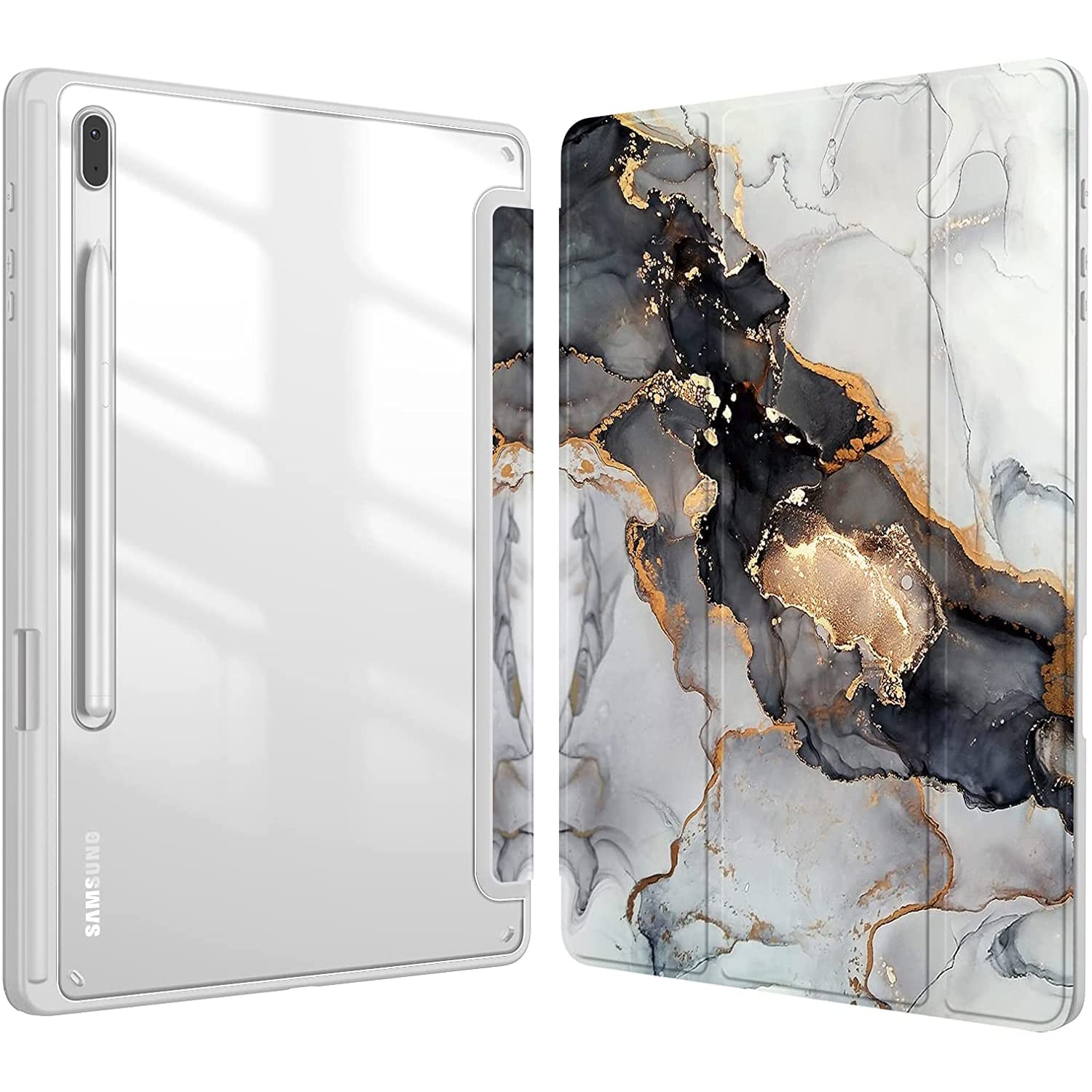 SwooK Hybrid Case for Samsung Galaxy Tab S8 Plus 2022 / S7 FE 2021/ S7 Plus 2020 12.4 inch with S Pen Holder Shockproof Clear Back Shell Auto Wake/Sleep Flip Cover Case (Cloudy Marble) (B0B2MVYKDW) Amazon Price History, Amazon Price Tracker