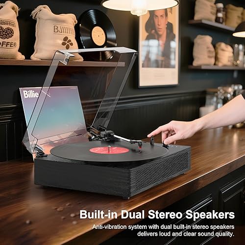 Miniatura 3 de Tocadiscos de vinilo Bluetooth con altavoces estéreo incorporados, transmisión por correa, tocadiscos de 3 velocidades para discos de vinilo,