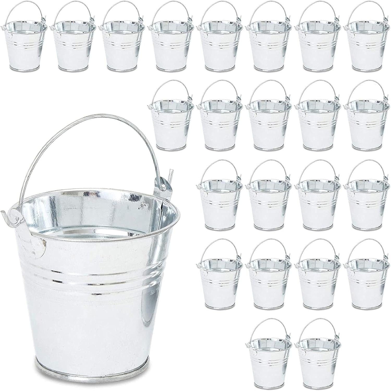 Small Silver Metal Buckets with Handles for Party Favors (2