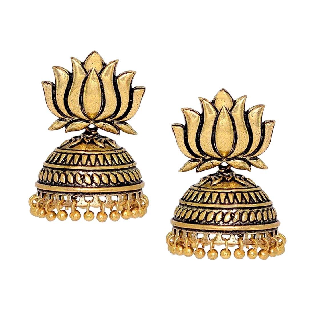 V L IMPEX Handmade Gold Plated Lotus Shape Oxidised Jhumka JHumki Earring For Girls & Women (B0722QYNYY) Amazon Price History, Amazon Price Tracker