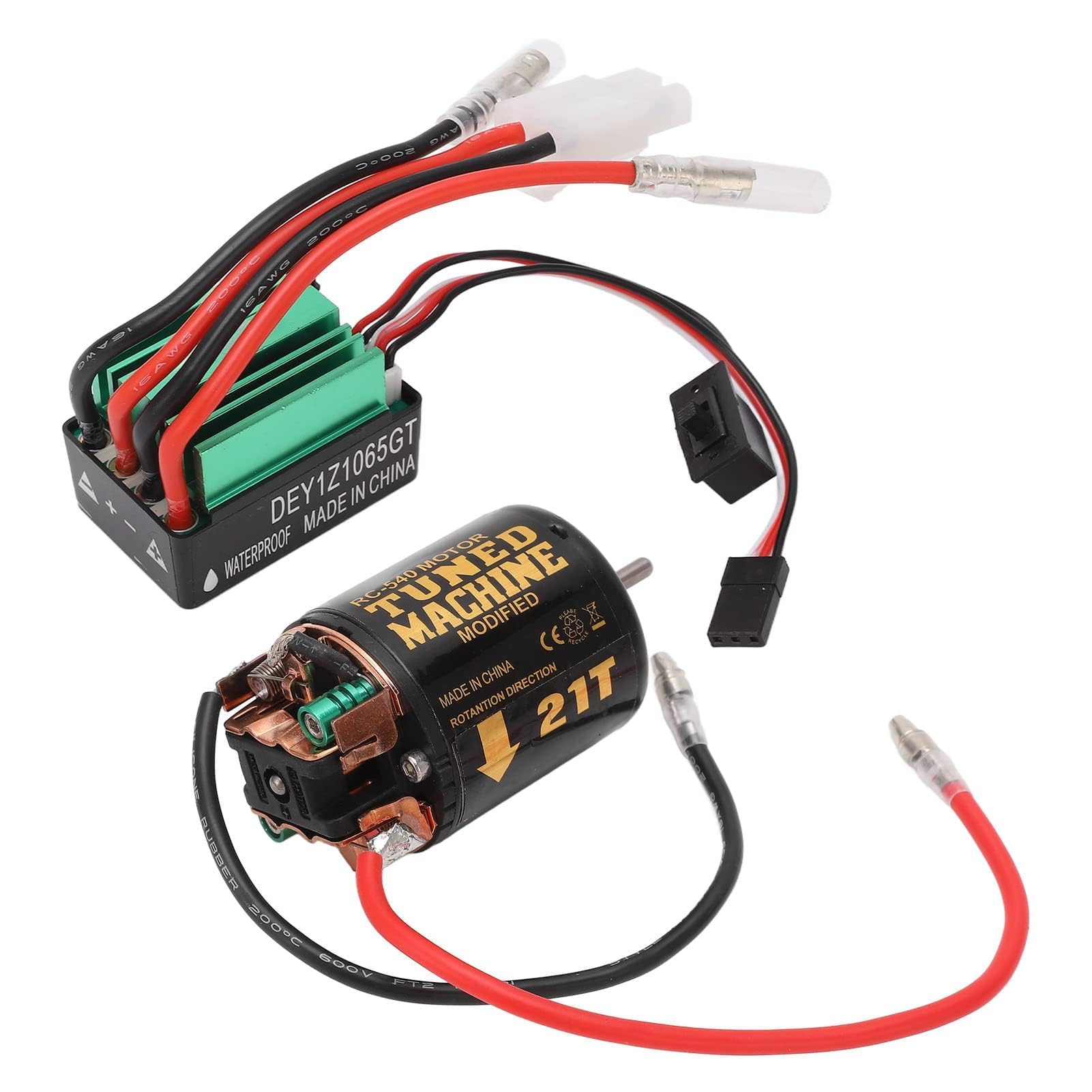 VBESTLIFE Brushed Motor ESC Combo, Brushed Motor ESC Combo mit 540 21T Brushed Motor 65A Wasserdicht Green Brushed ESC RC Car Complete Motors Elektromotoren & Teile