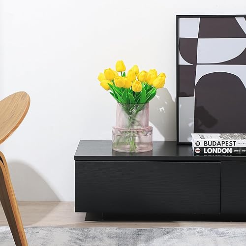 Miniatura 8 de Jarrón de vidrio rosa, jarrón de vidrio acanalado, jarrones de flores para ramo, jarrones acanalados para sala de estar, mesa de comedor, entrada,