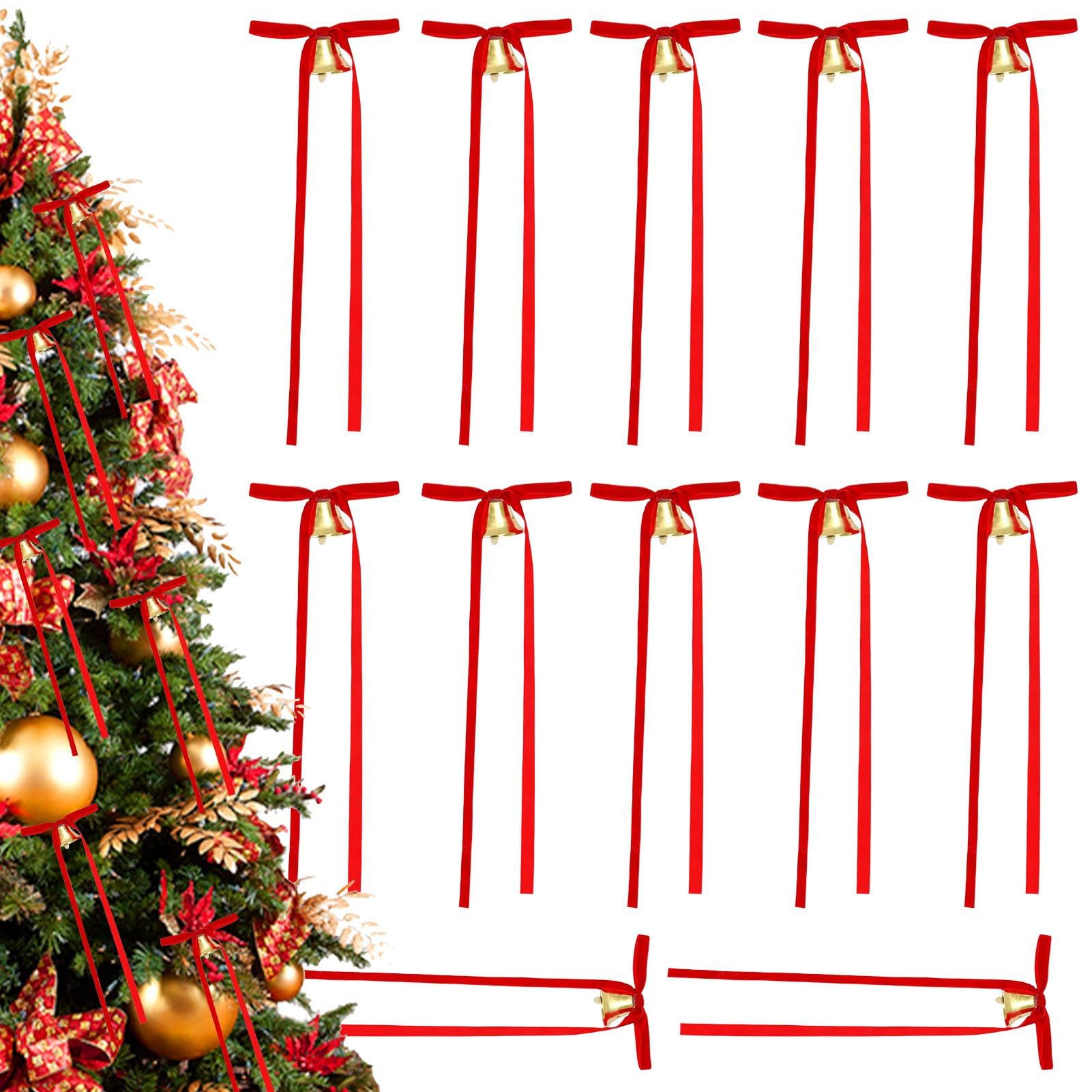 Decoración de cinta de Navidad con lazo de terciopelo rojo y cascabeles para ventanas