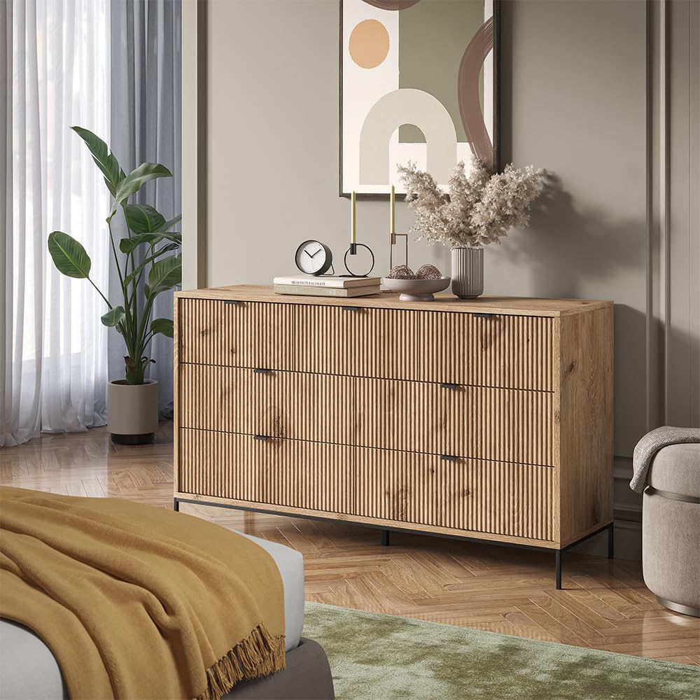 Vicco Aparador Eliza, Roble Vikingo, 42 x 81 cm | con 7 cajones, para guardar ropa y artículos del hogar