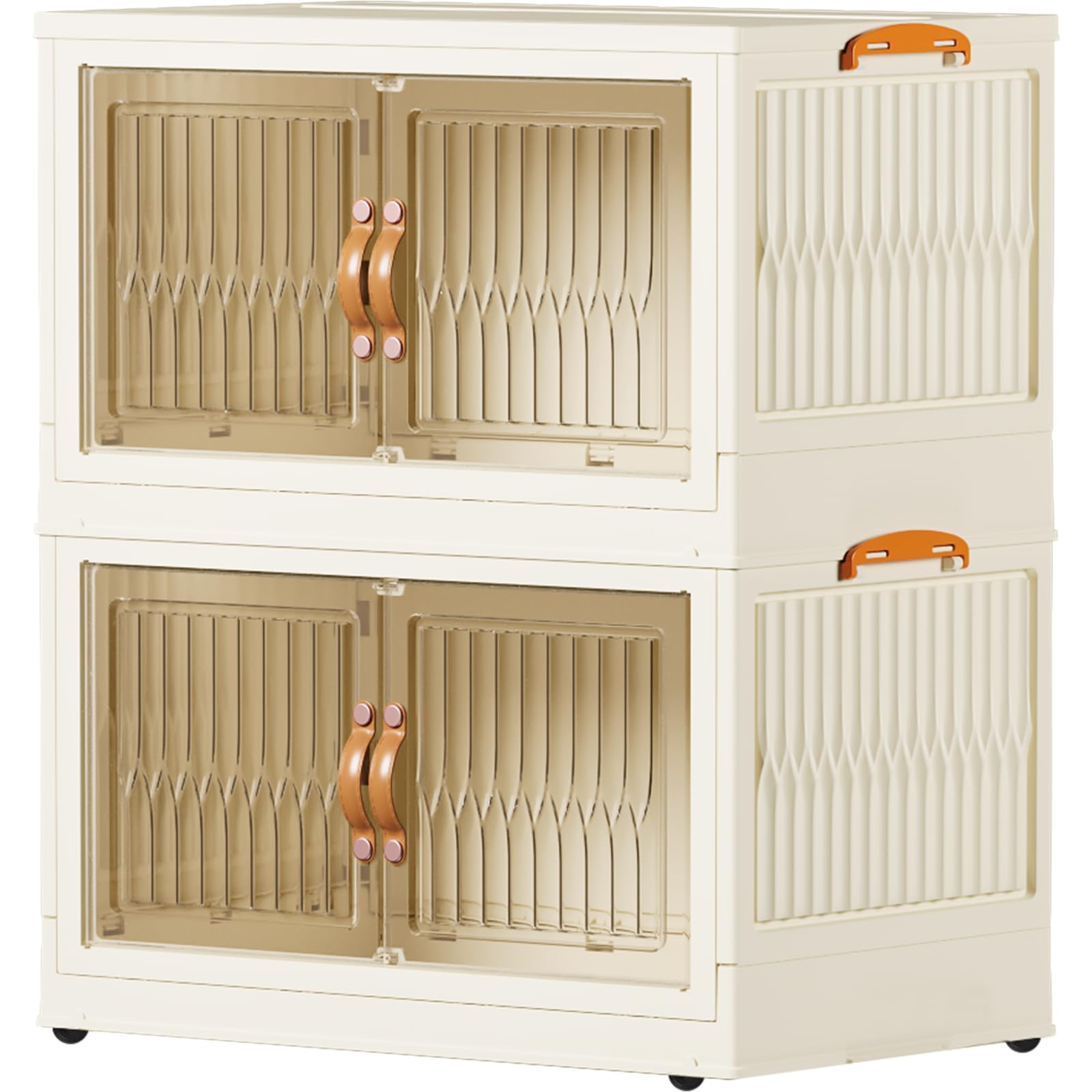 pupustar Storage Bins with Lids and Doors, Plastic Stackable Storage Bins Open Front, Foldable Storage Boxes for Organizing, Collapsible Storage Bins with Wheels, Opening Storage Boxes Set