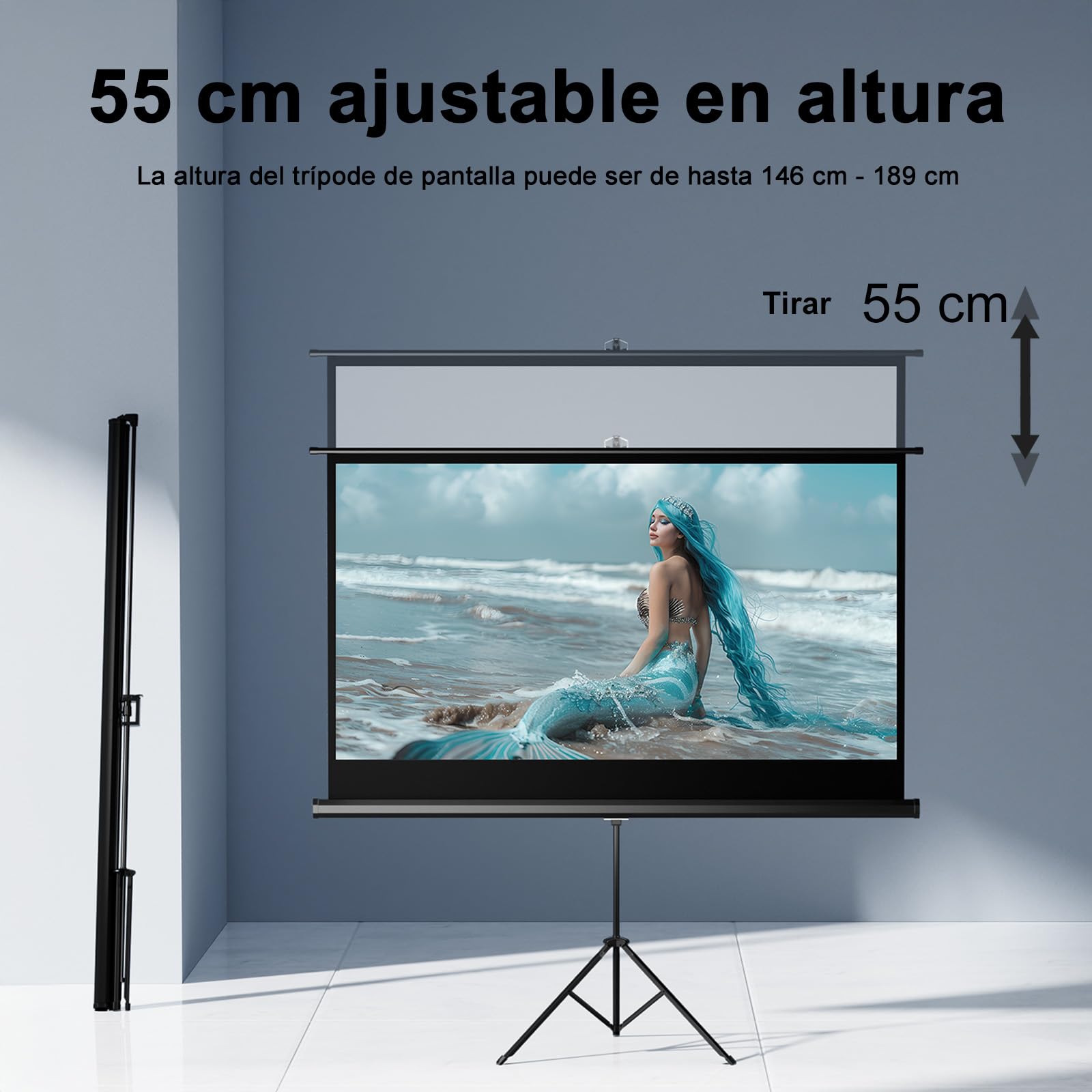 VISULAPEX - Pantalla de proyección en pie, 16:9 videoproyector ajustable con bolsa de transporte, proyector interior exterior para películas y presentaciones