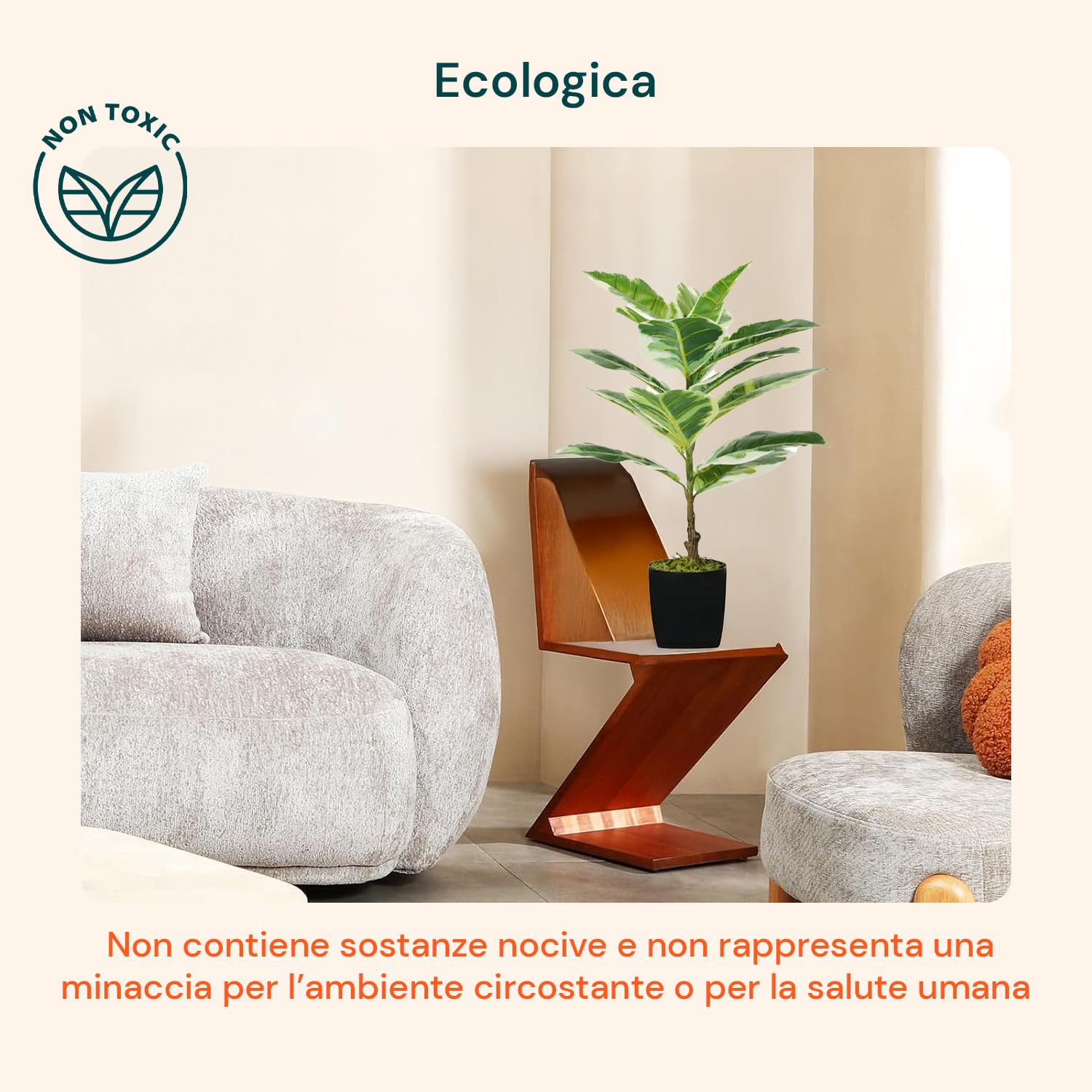 Wintem Pianta di Ficus Elastica Artificiale in Polietilene con 15 Foglie, 65 cm, Vaso con Muschio, Pianta Decorativa da Interno
