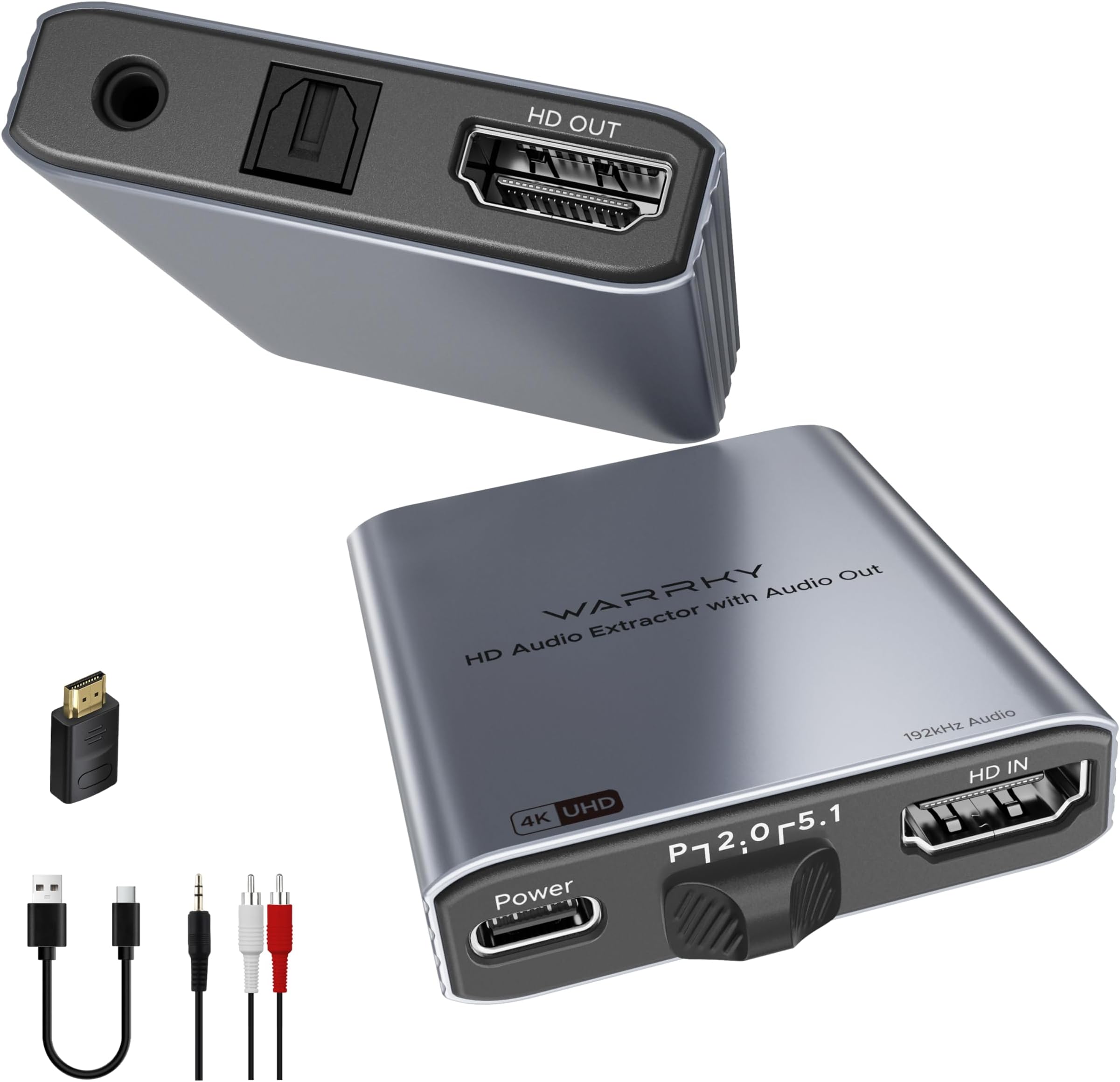 WARRKY 4K HDMI Audio Extractor, Convert HDMI to Optical S/PDIF and 3.5mm Aux RCA, [Supports Dolby Atmos Digital Plus, DTS], for TV Fire Stick, Speakers, PS5, Blu-ray Player, Amplifier, Headphones