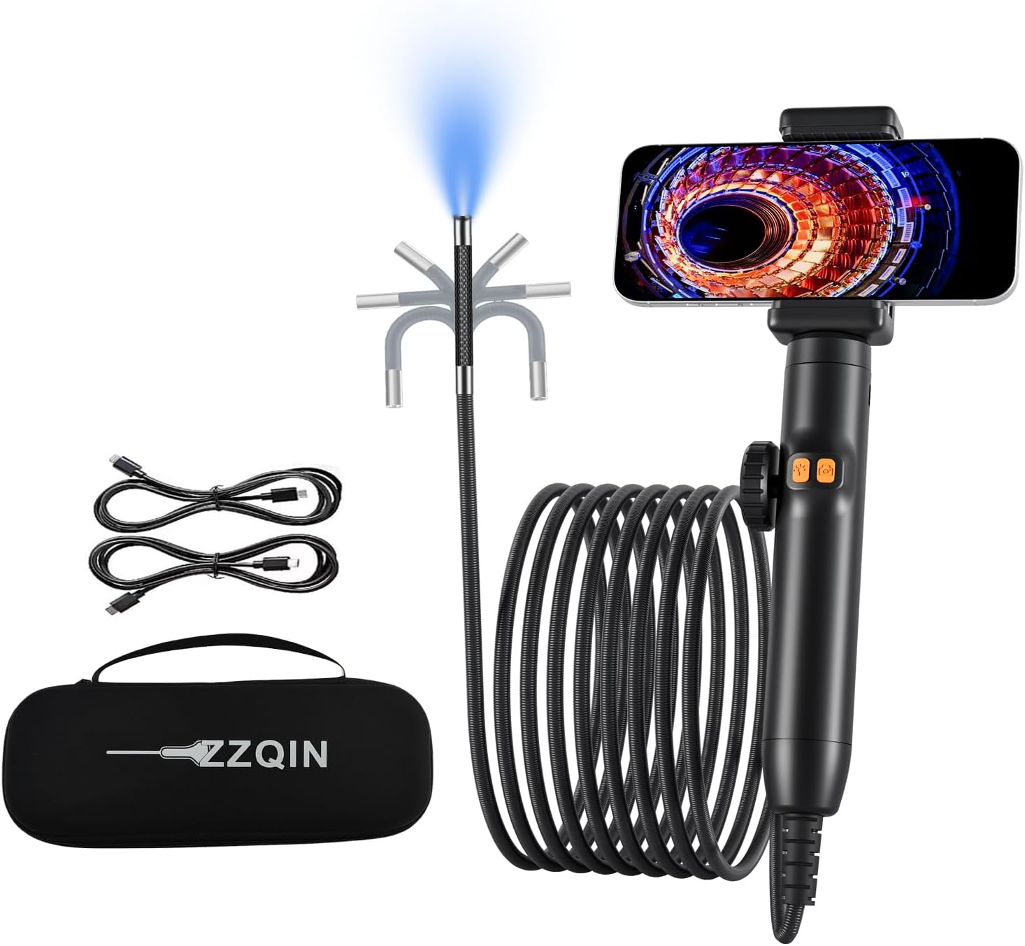 Two-Way Articulating Borescope Camera with Light, 1080P HD Snake Camera with 360° Rotation, 5.01ft IP67 Waterproof for Mechanics & Plumbers, Borescope with Articulating Head for iPhone & Android