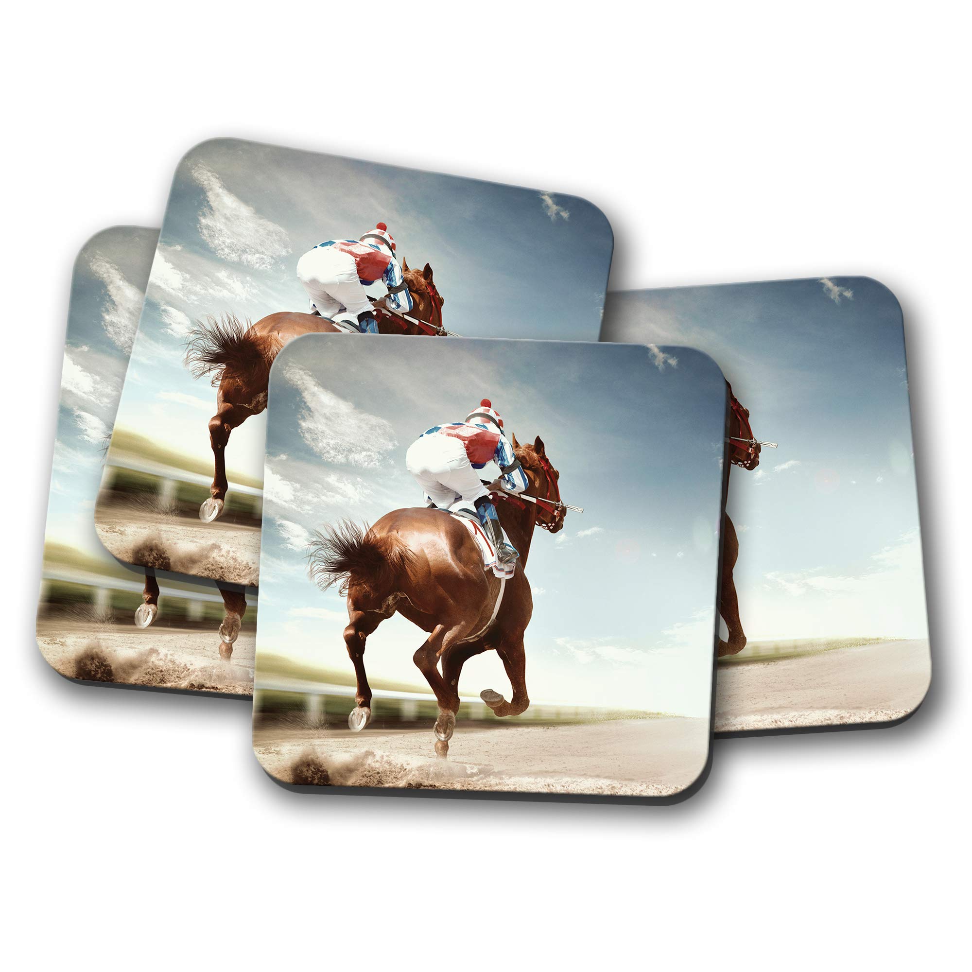 4 Set - Horse Racing Coaster - Equestrian Horses Jockey Sports #13263
