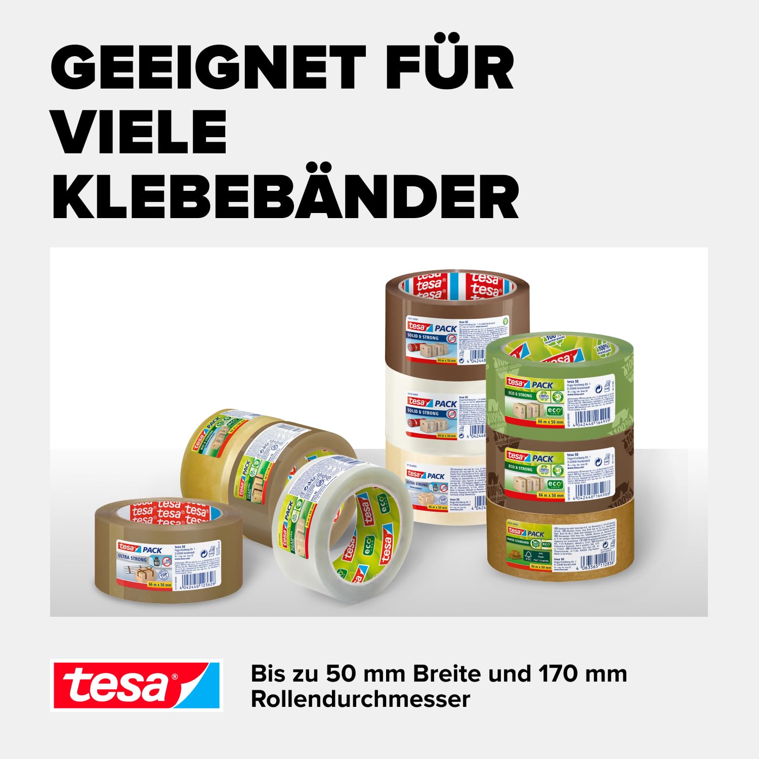 tesa Handabroller PREMIUM - professioneller, robuster Abroller für Klebebänder - für Paketbänder mit bis zu 50 mm Breite - für den industriellen Gebrauch geeignet
