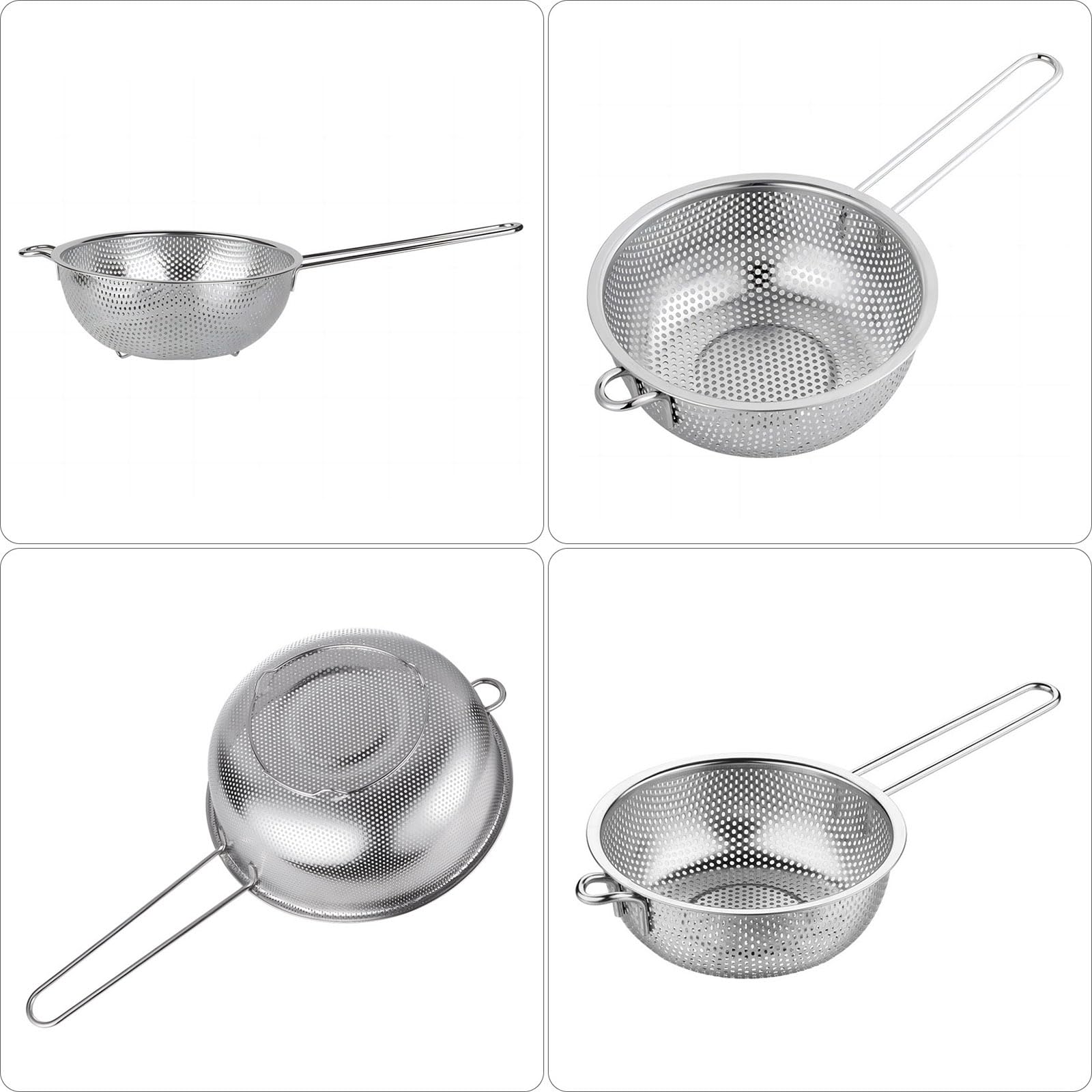 Colador de lavabo de acero inoxidable con asa, colador de cocina, pies de descanso y colador para colar, enjuagar, freír, cocinar al vapor o cocinar verduras y pasta y lavar frutas, 7.68 4