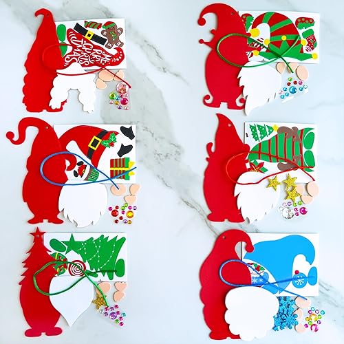 Miniatura 7 de Winlyn 24 juegos de manualidades de Navidad, manualidades de invierno, adornos de gnomos y decoraciones, juegos de arte con calcomanías de espuma