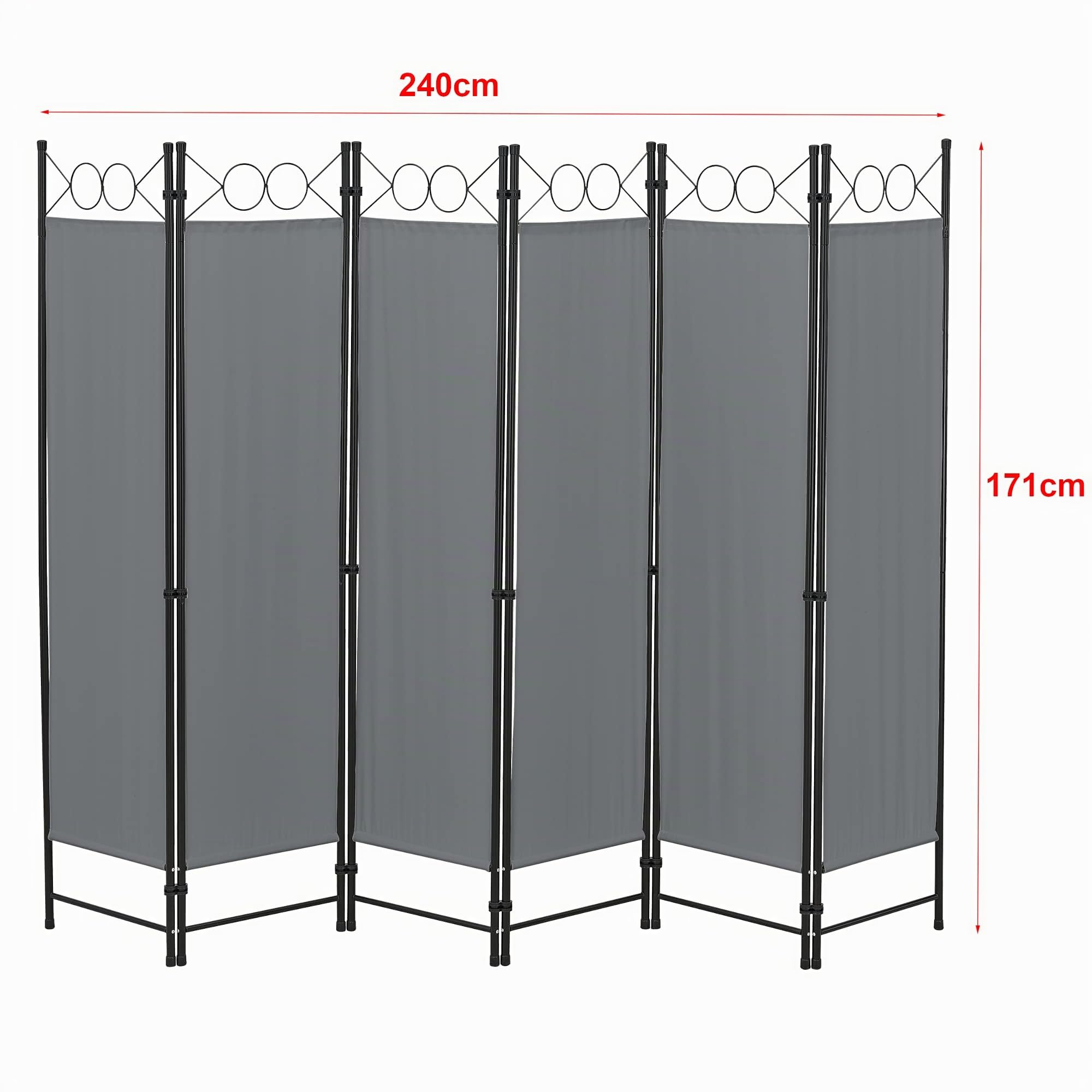 Paravent de Confidentialité à 6 Panneaux Séparateur de Pièce Élégant Brise-Vue pour Intérieur Extérieur Acier Polyester 171 x 240 cm Gris Foncé