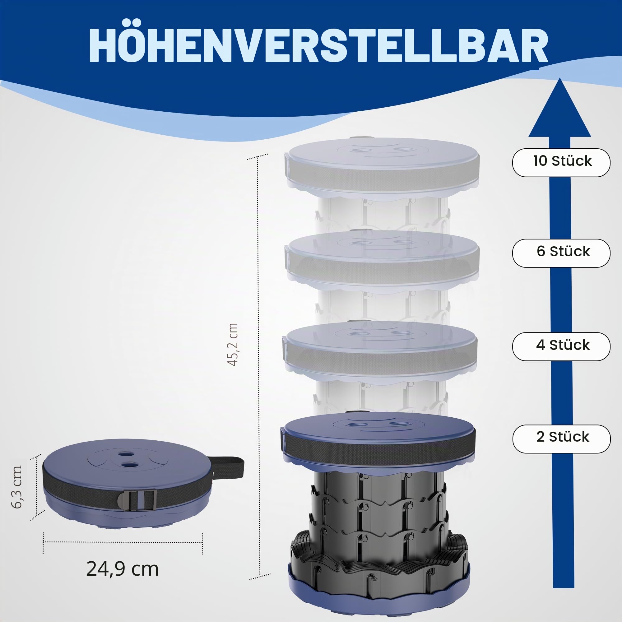 Teleskophocker,Zusammenklappbar, leicht und tragbar, Hocker für Erwachsene, Camping-Hocker für Wandern, Angeln, Reisen, Grillen, maximale Belastung 440lbs