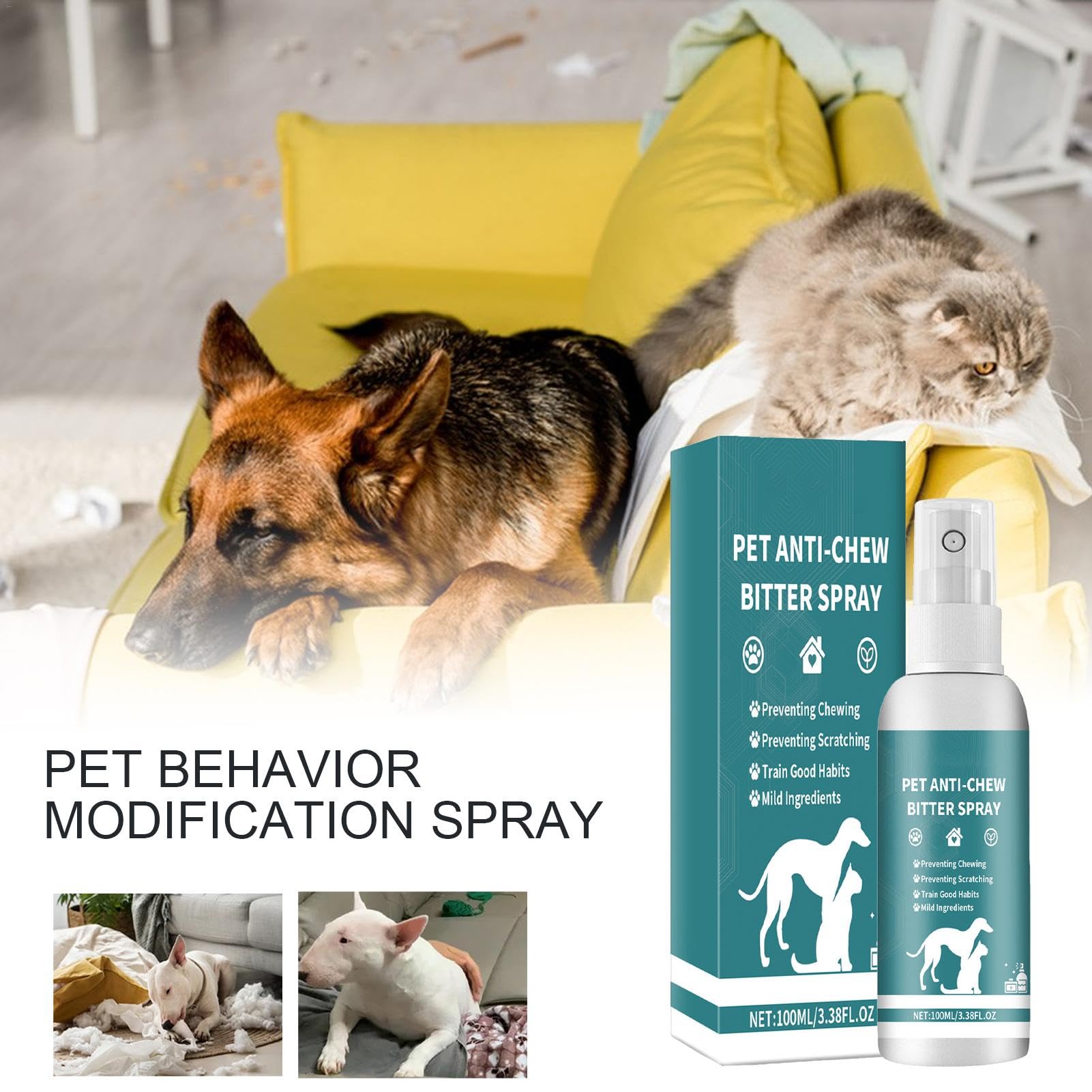 Spray bez gryzienia dla psów | 100 ml gorzki spray zapobiegaj?cy ?uciu dla skutecznego szkolenia zwierz?t domowych | Pomoc w zachowaniu psów i kotów do u?ytku wewn?trz i zewn?trz |