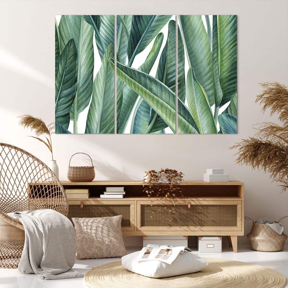Lienzos decorativos 165x110cm Cuadro Sobre Lienzo Moderno exótico hojas verde Grande XXL Dormitorio Cuadros Pared Imágenes Tríptico 3 Piezas Cuadros Decoracion Salon Wall Art Prints CE165x110-4258
