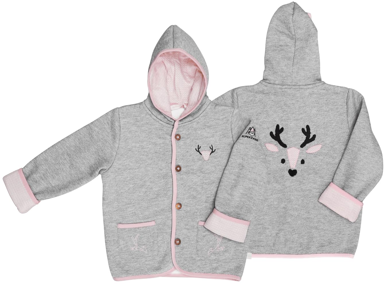 Hoamatkult Kinder Trachtenjacke Alpenzwerg – Kuschelige Kapuzenjacke mit Stickerei & trachtigen Details – Jungen & Mädchen Jacke aus Baumwollmix, modern & traditionell