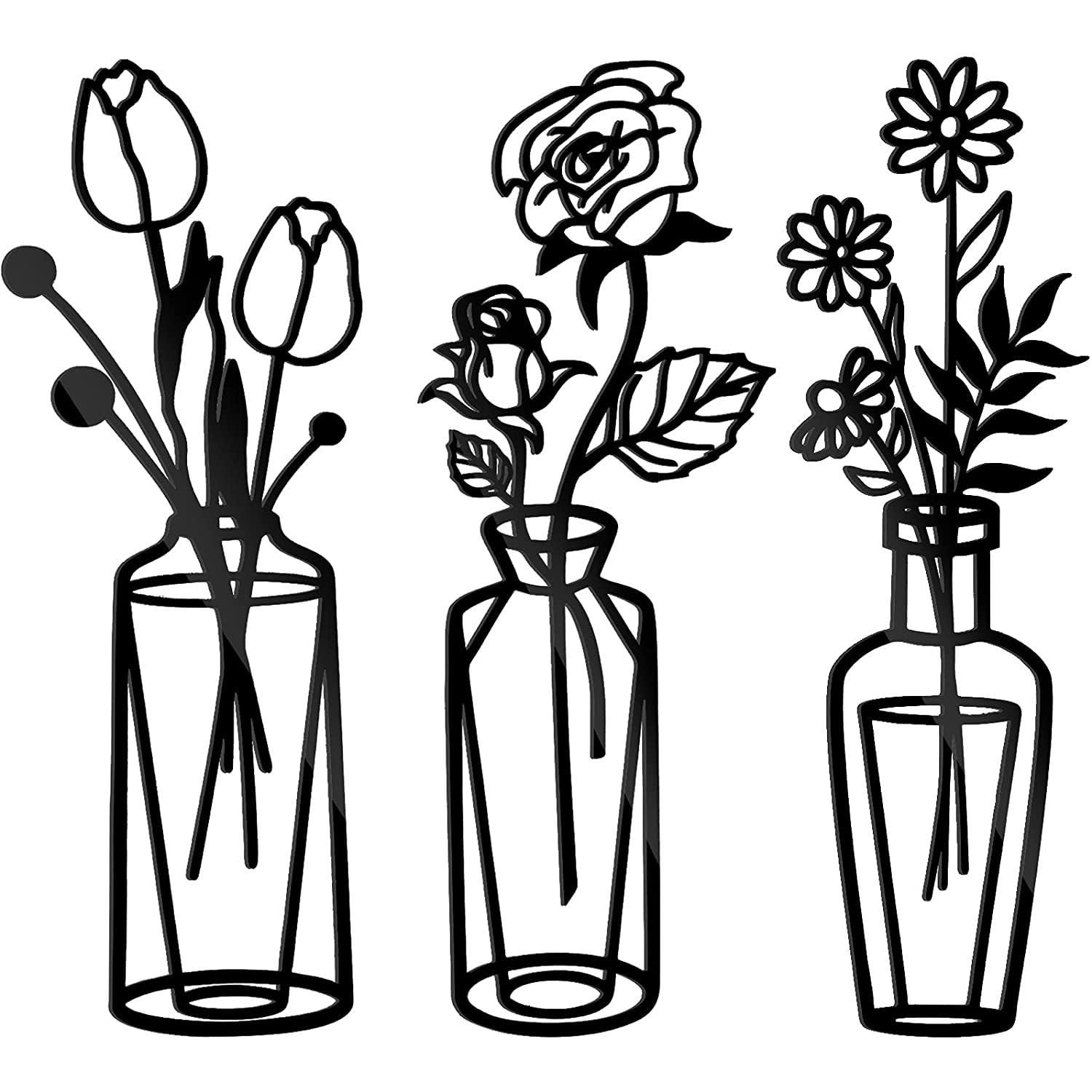 Flores Metalicas Decoracion Pared 3 Piezas Decoracion Pared Negro de Metal Escultura Pared Metal Minimalista Decoracion Hierro Pared para el Hogar, Baño, Decoración de Pared Interior y Exterior
