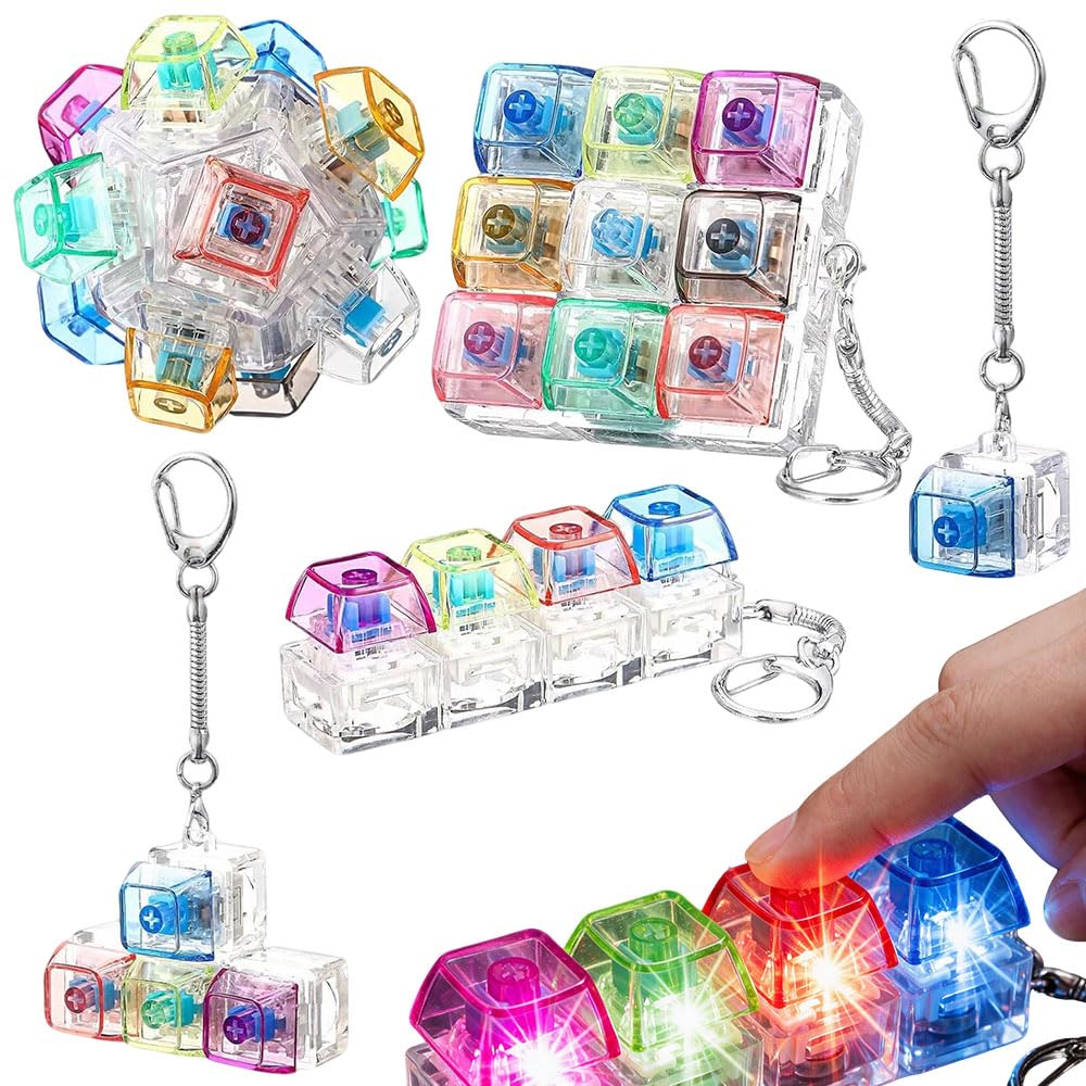 Zogxyc 5Pcs Keyboard Fidget Toy Light Up, Clicky Keyboard Fidget Keyring
