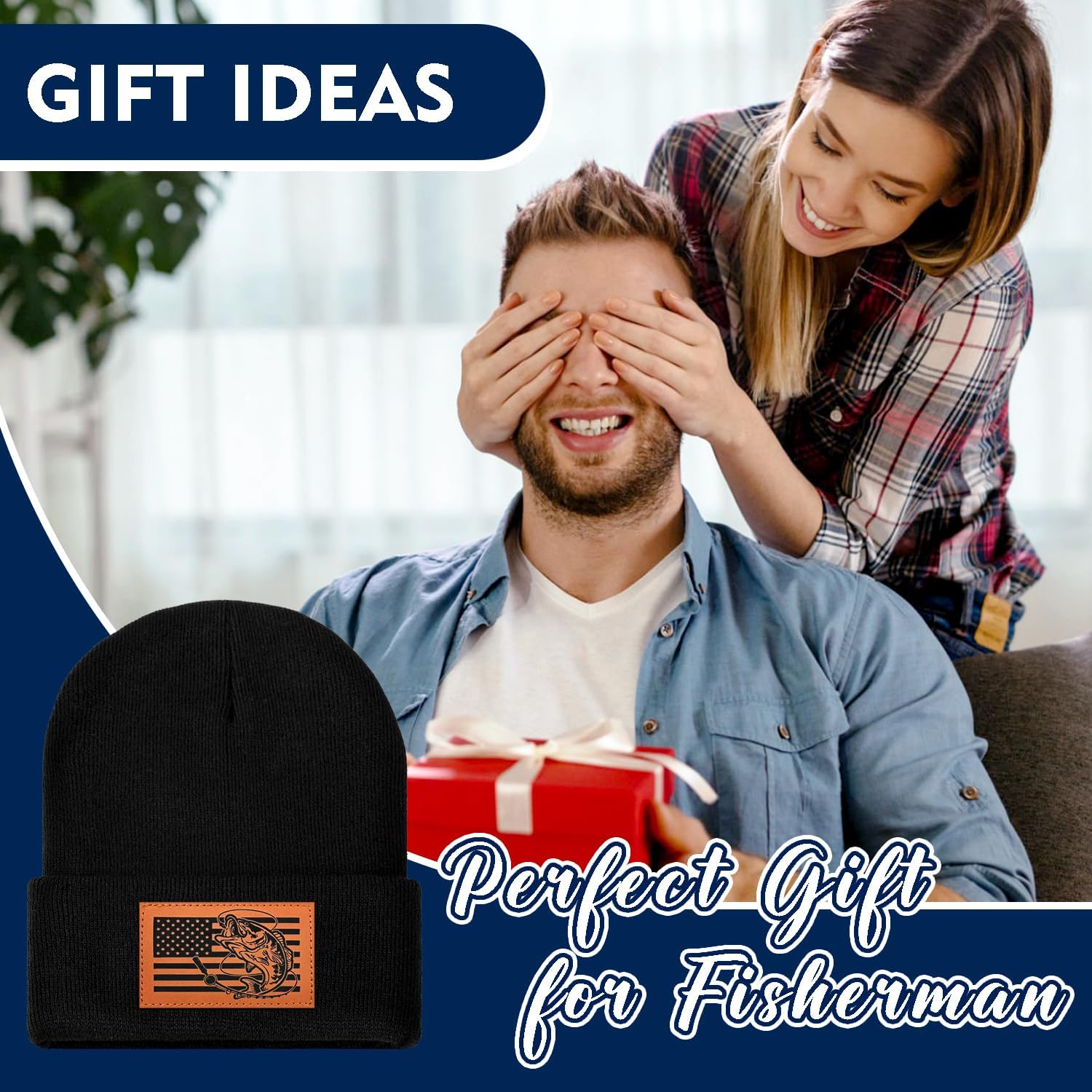 American Flag Fishing Beanie Hat for Men, Christmas Dad Birthday Beanie Hats Gift for Women Men - Image 6