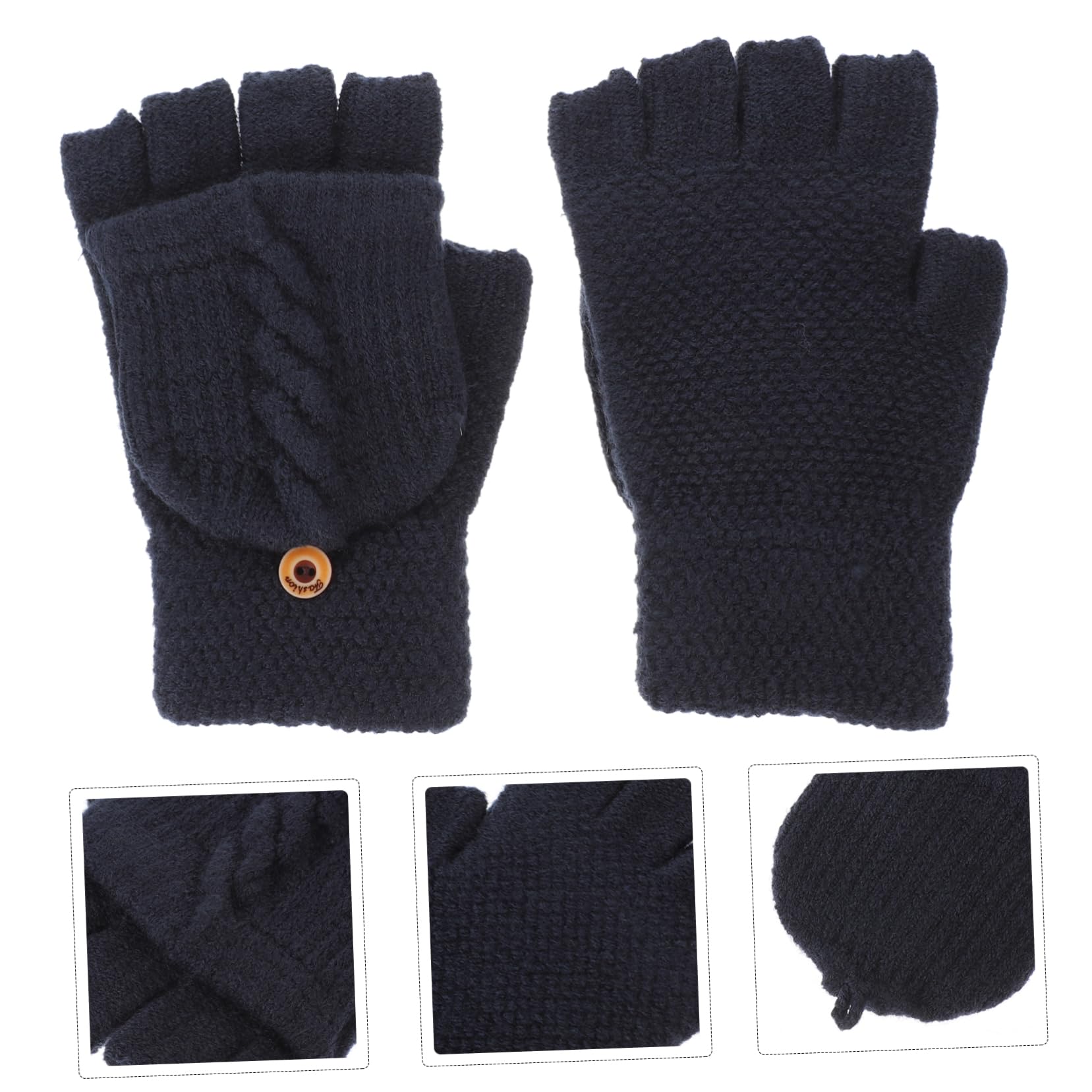 Veemoon Guanti senza Dita Donna Convertibili in Maglia Nero 1 Paio | Cashmere e Fibra Acrilica, Design Ribaltabile, Uso Quotidiano e Inverno