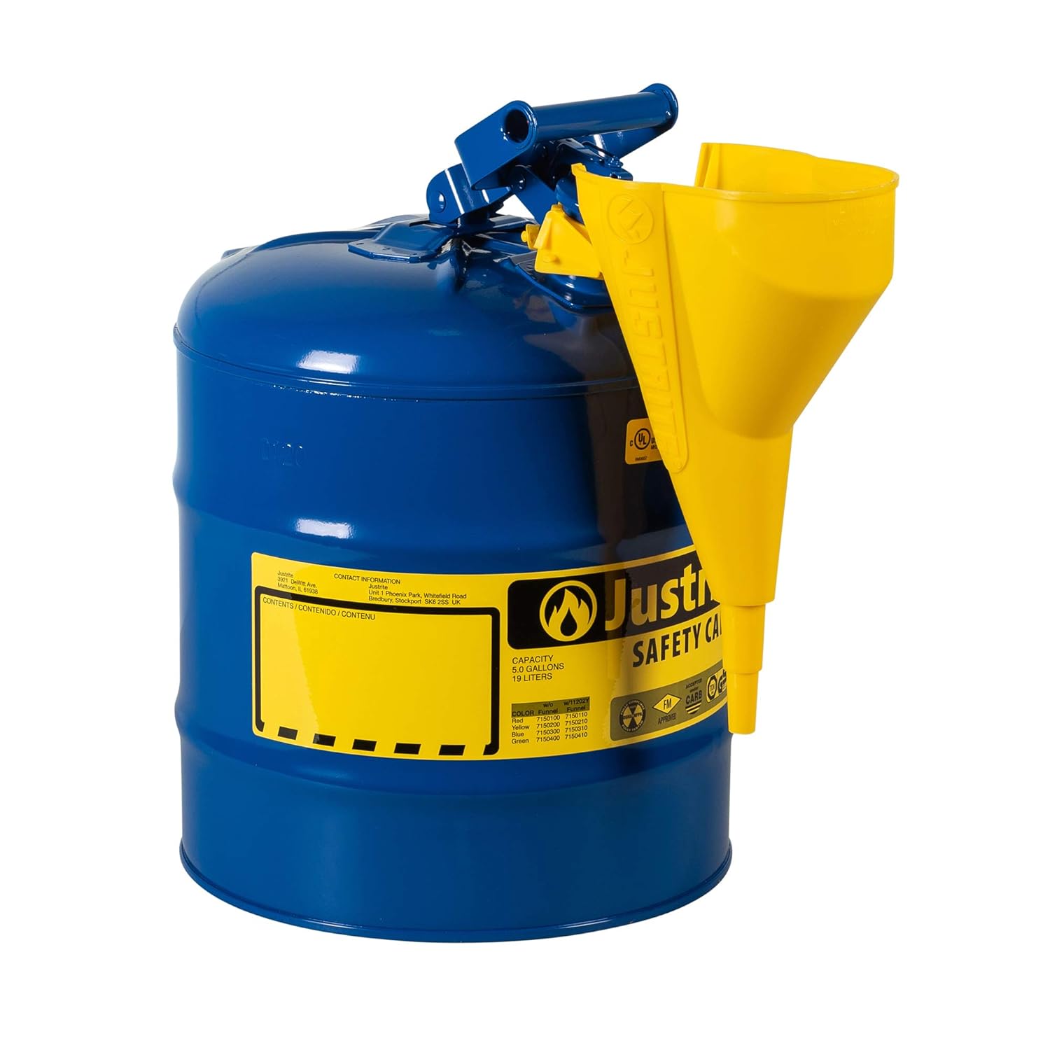 Justrite 7150310 Type I Galvanized Steel Kerosene Safety Can with Funnels Value Packages, 5 Gallon Capacity, Blue: Hazardous Storage Cans: Industrial & Scientific