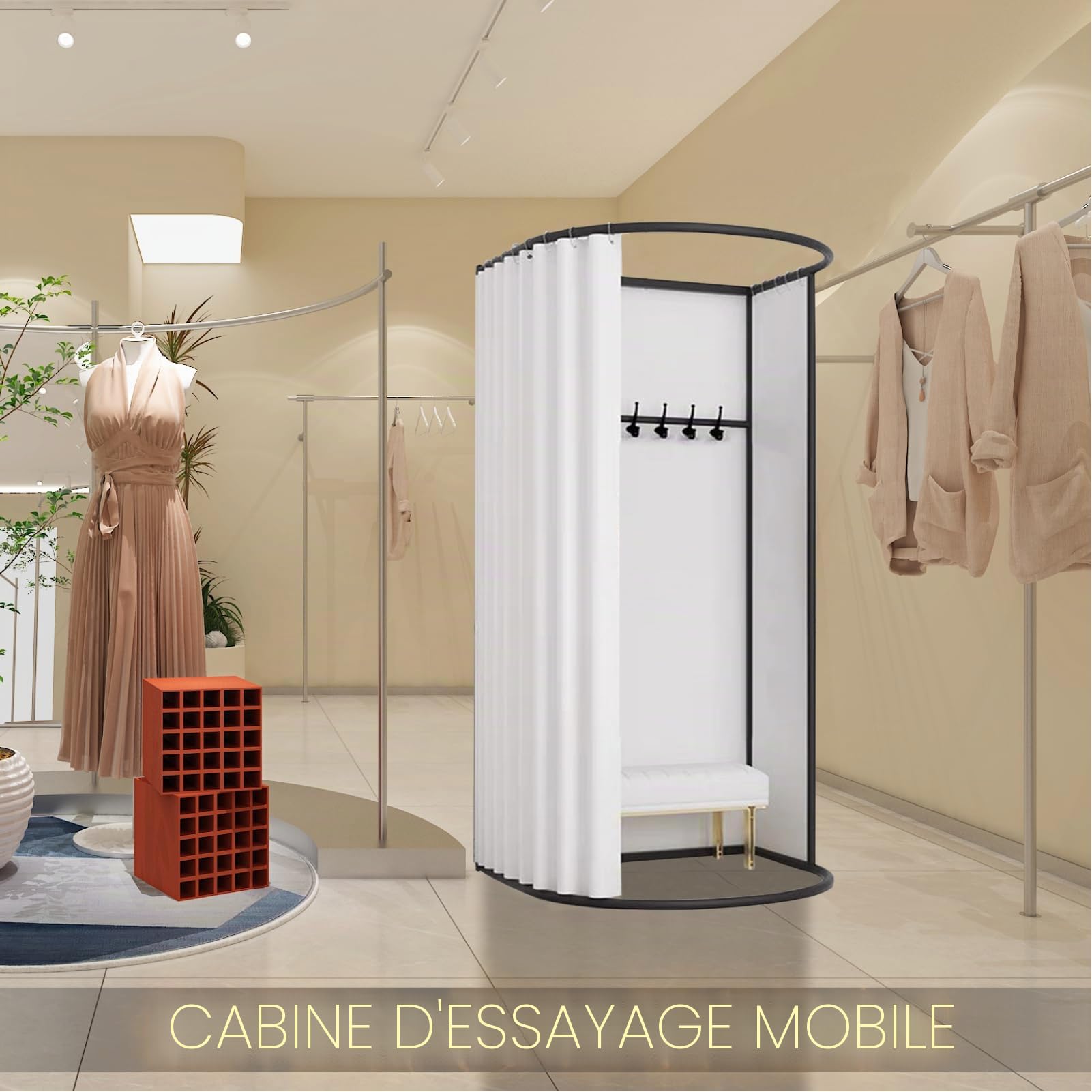 Cabine D'essayage, Magasin de Vêtements Vestiaire, Vestiaire Portable, Protection de l'intimité, Mobile Vestiaire en Demi-cercle Pour Bureau, Activités de Plein Air, Boutiques, 200 x 100 x 95 cm