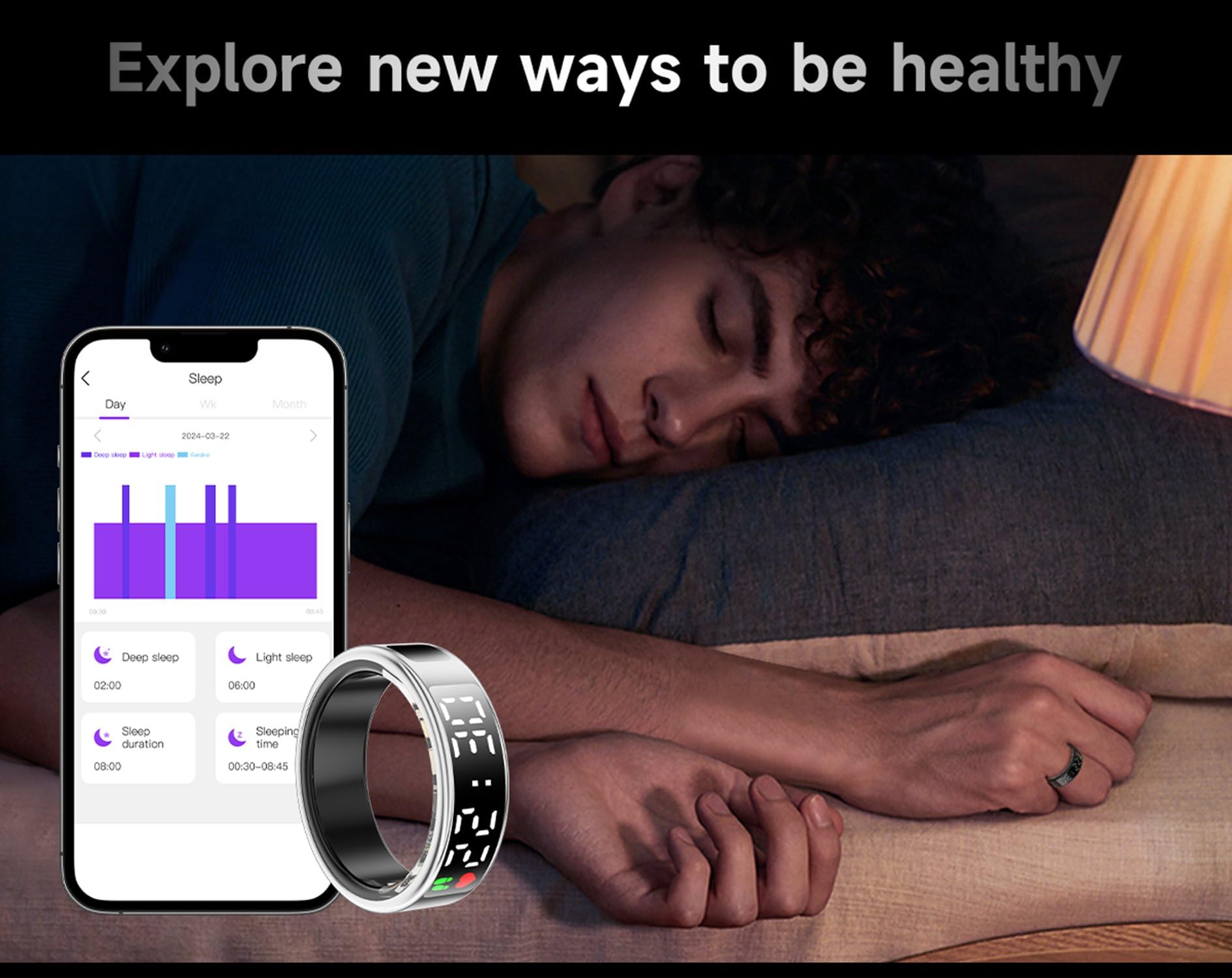 Anillo inteligente de salud, anillo inteligente para mujeres y hombres, monitor de frecuencia cardíaca de oxígeno en sangre IP68, resistente al agua, medidor de calorías, contador de pasos, plateado