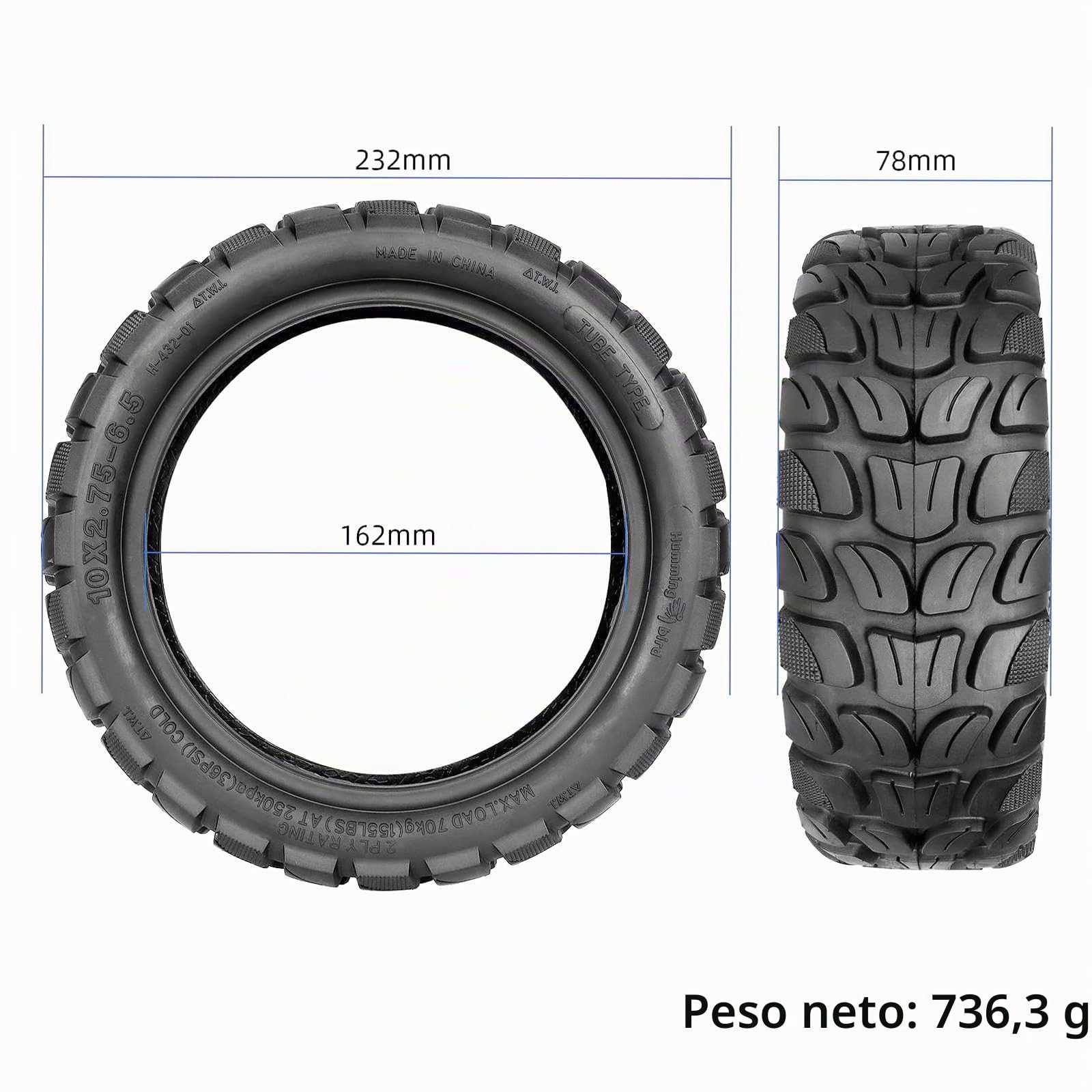 10 x 2,75-6,5 Neumáticos exteriores para Kukirin G2 Master/Speedway 5 / Dualtron 3 patinete eléctrico de 10 pulgadas, neumáticos exteriores de repuesto delantero/trasero (2 piezas)