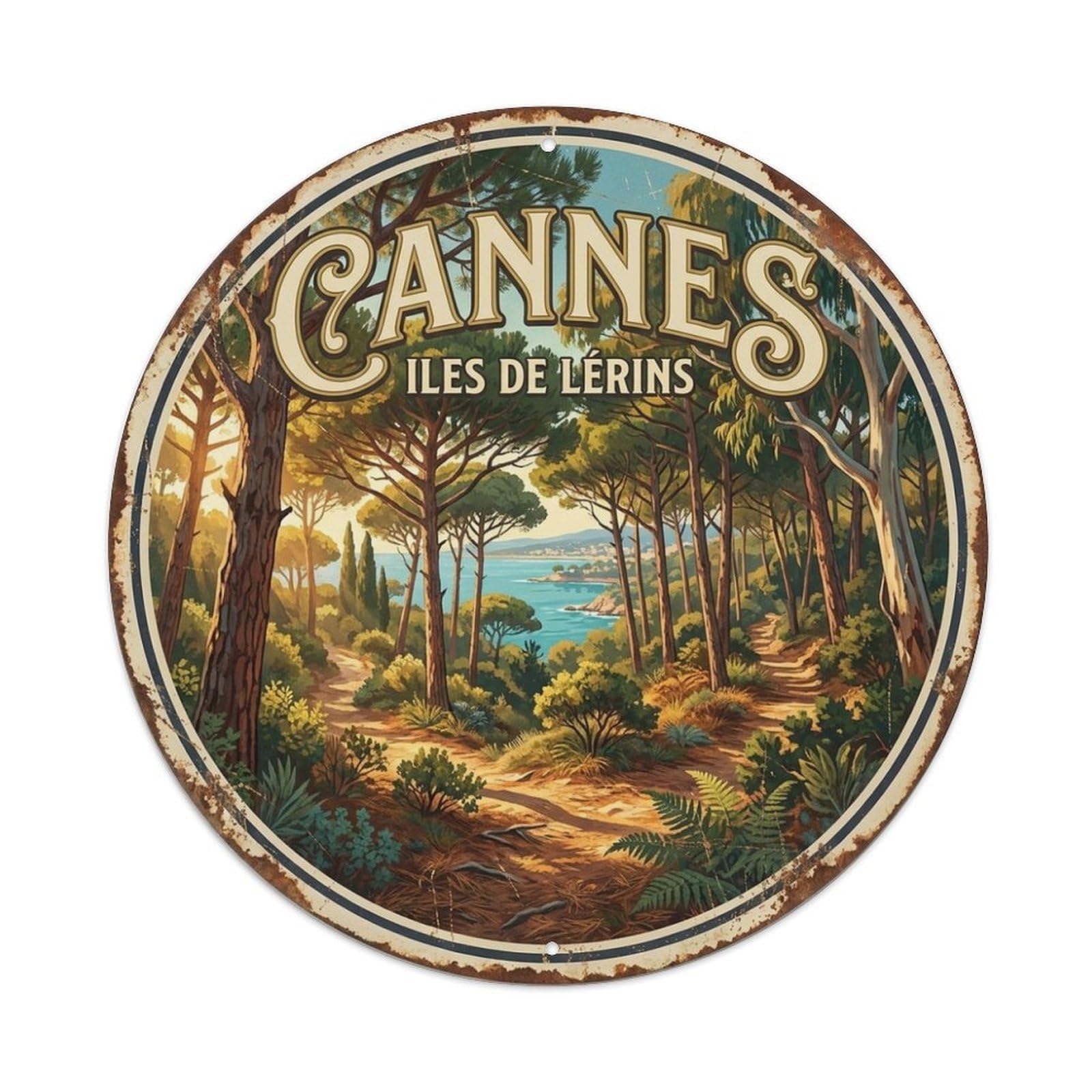 Island Forest of Cannes Coastal Travel Vintage Metal Tin Sign