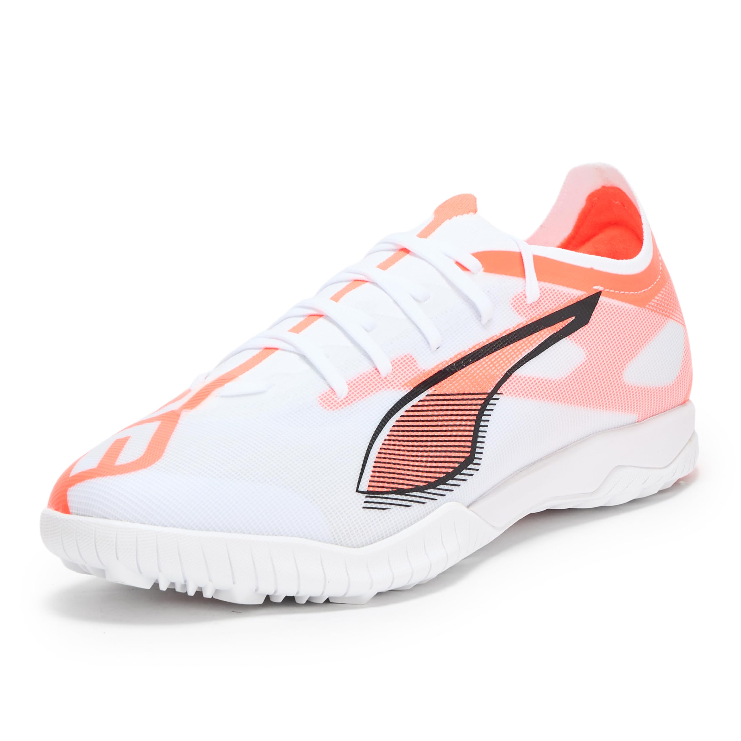 PUMA Men's Ultra 5 Match Turf Trainer Soccer Cleats Sneaker, White Black-Glowing Red, 10