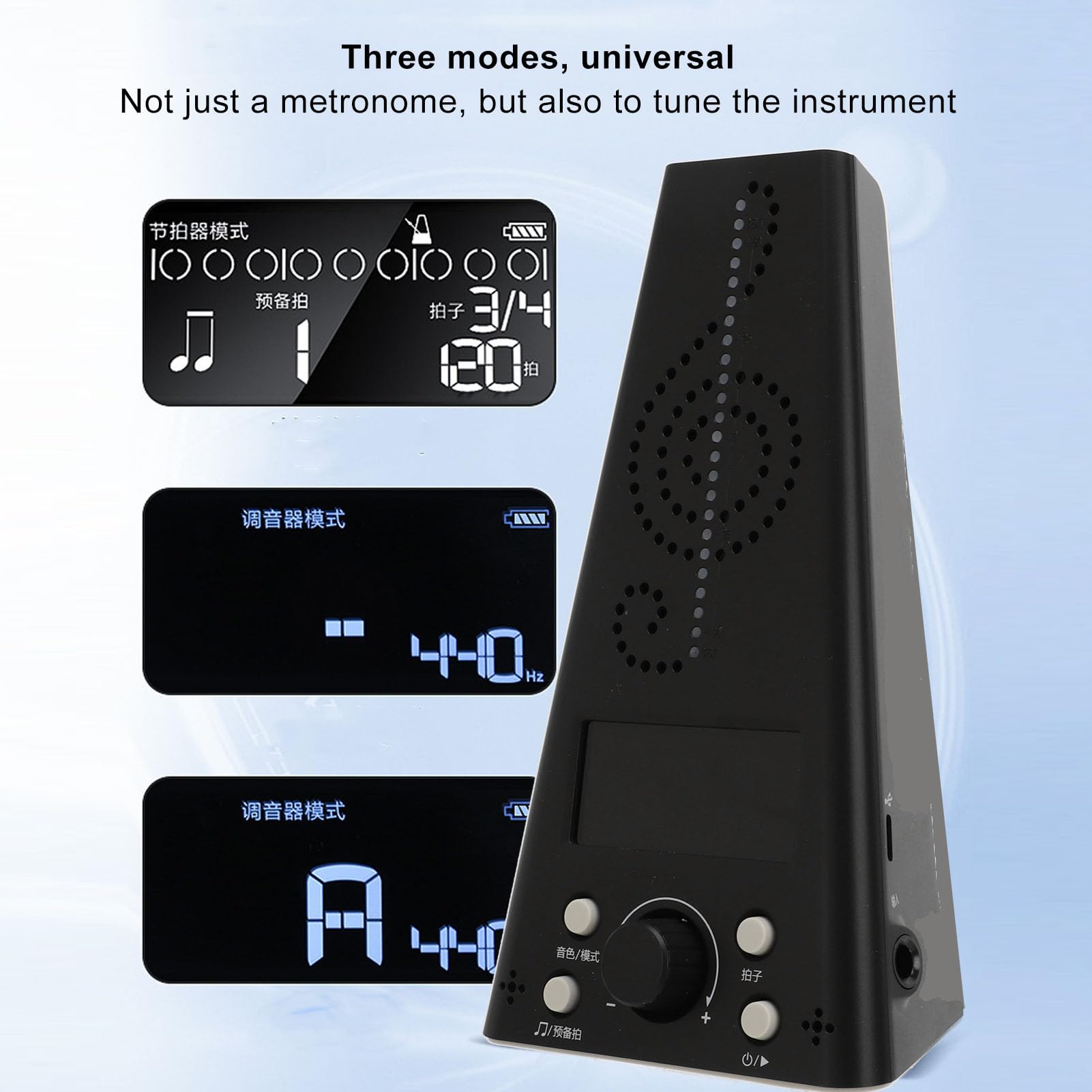 Afinador de Metrónomo, Generador de Tonos, Afinador de Volumen Ajustable 3 en 1, Metrónomo Digital Recargable con Altavoz Integrado, Metrónomo Digital, Metrónomo de Ejecución, Afinador de Trompeta, Me