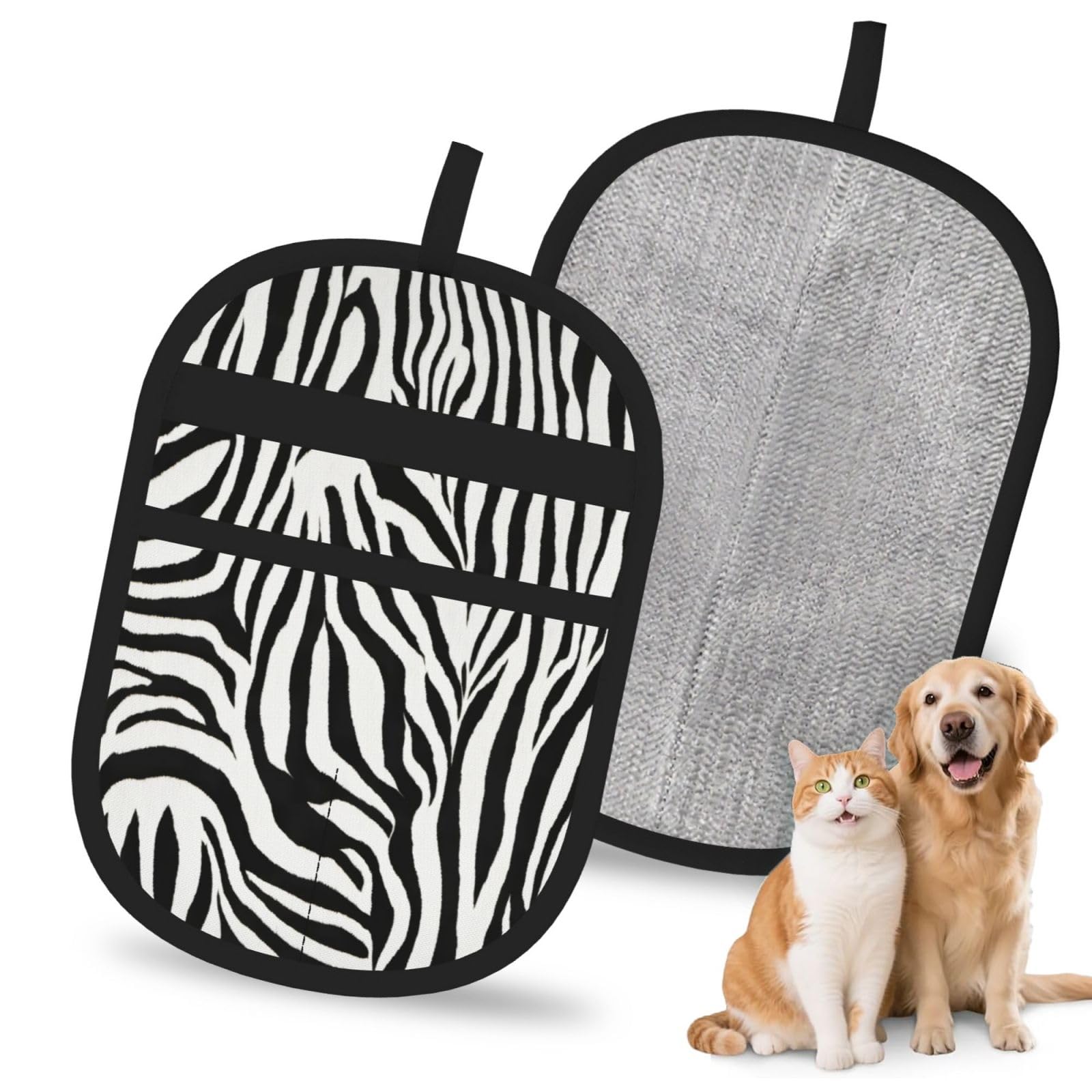 Zebra Print Print Pet Hair Remover Gloves Grooming Cleaning Accessory Reusable Deshedding Tool
